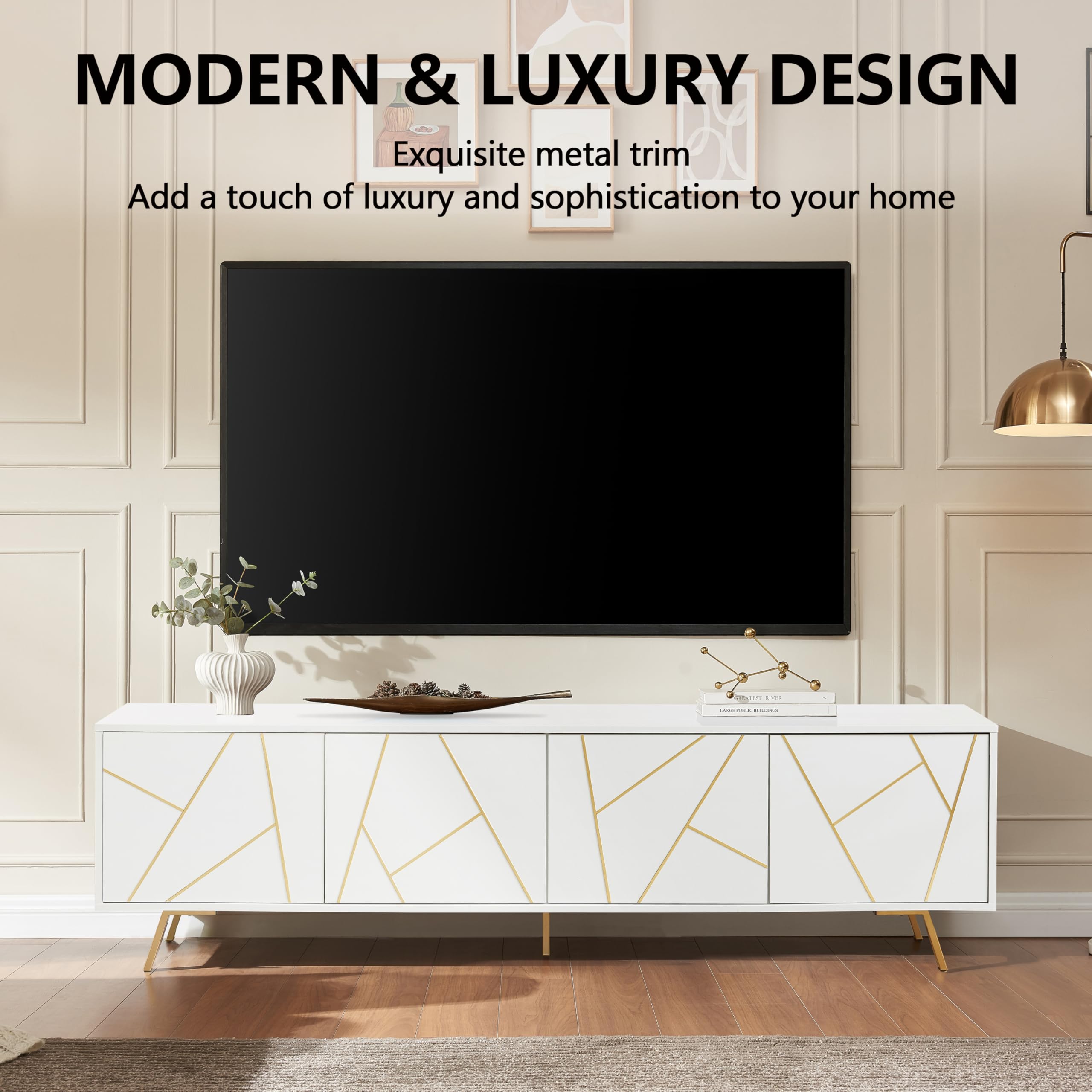 Mid Century Modern TV Stand for 75" TV with Storage Cabinet