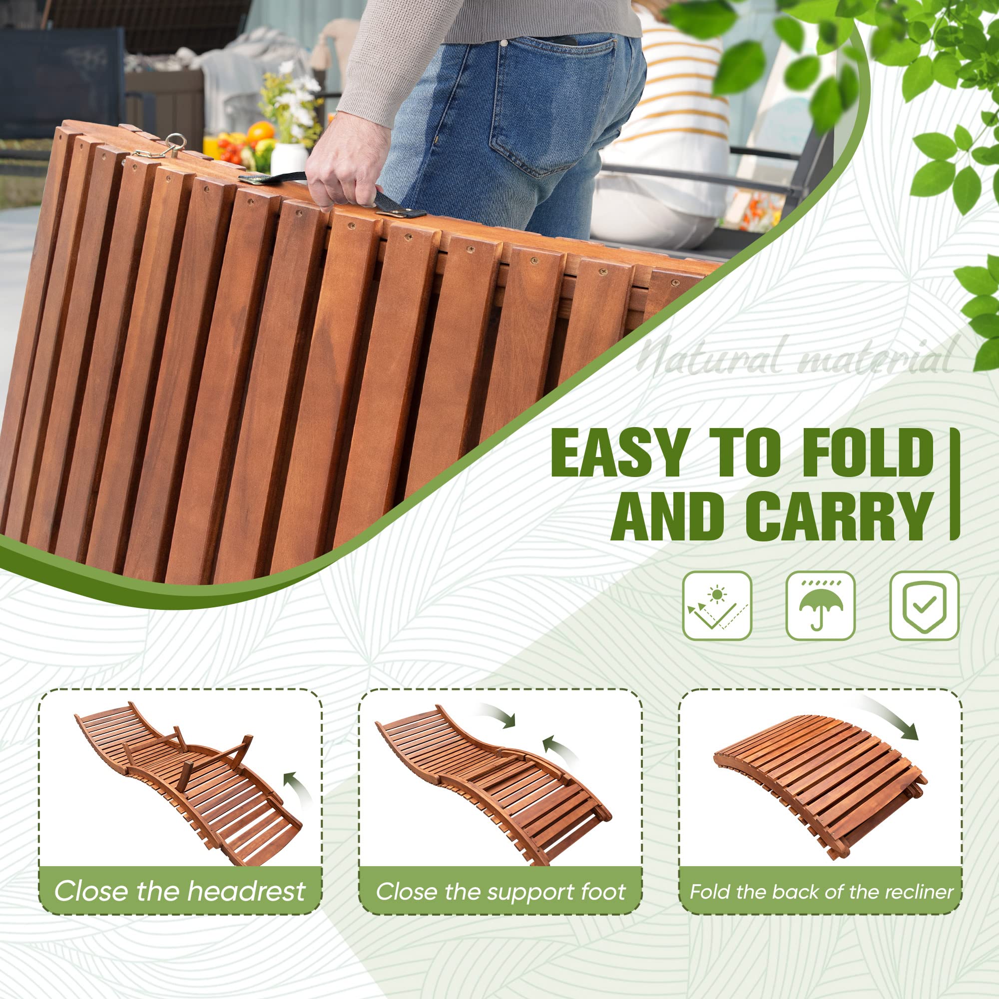 Outdoor Folding Wooden Lounge Chair Set