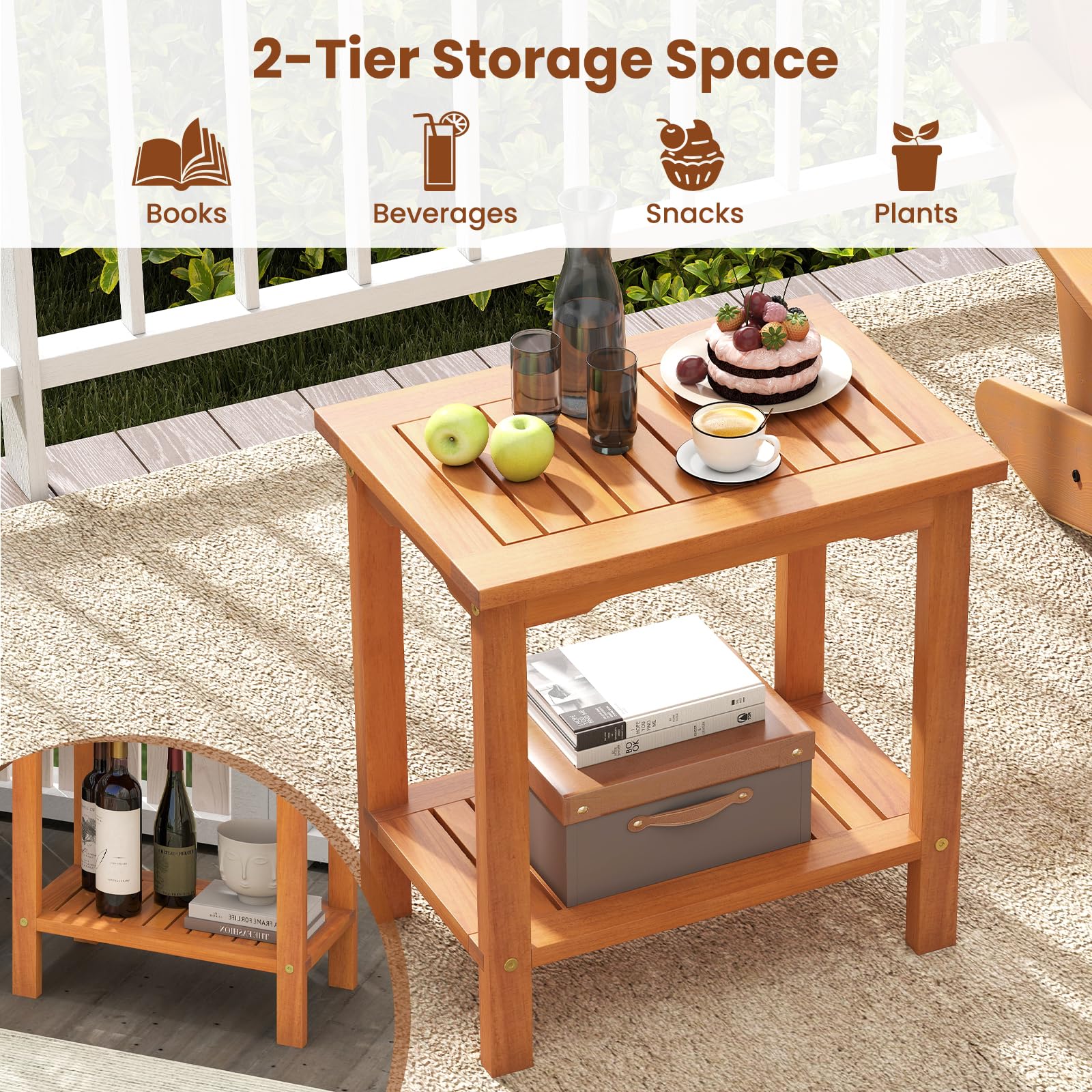 2-Tier Acacia Wood Side Table