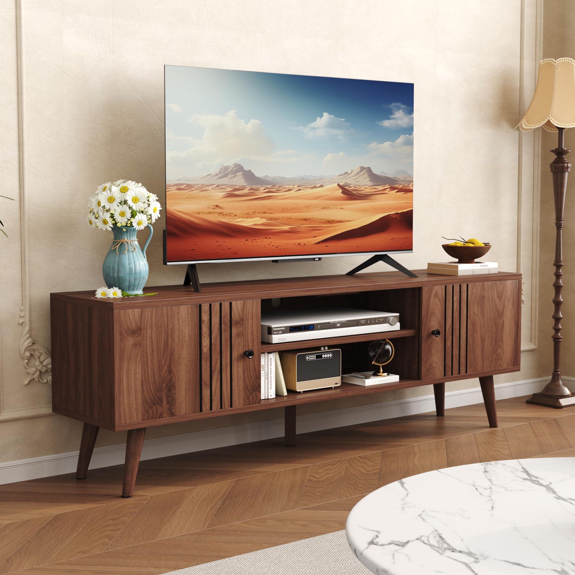 Mid-Century Modern TV Stand with Sliding Door