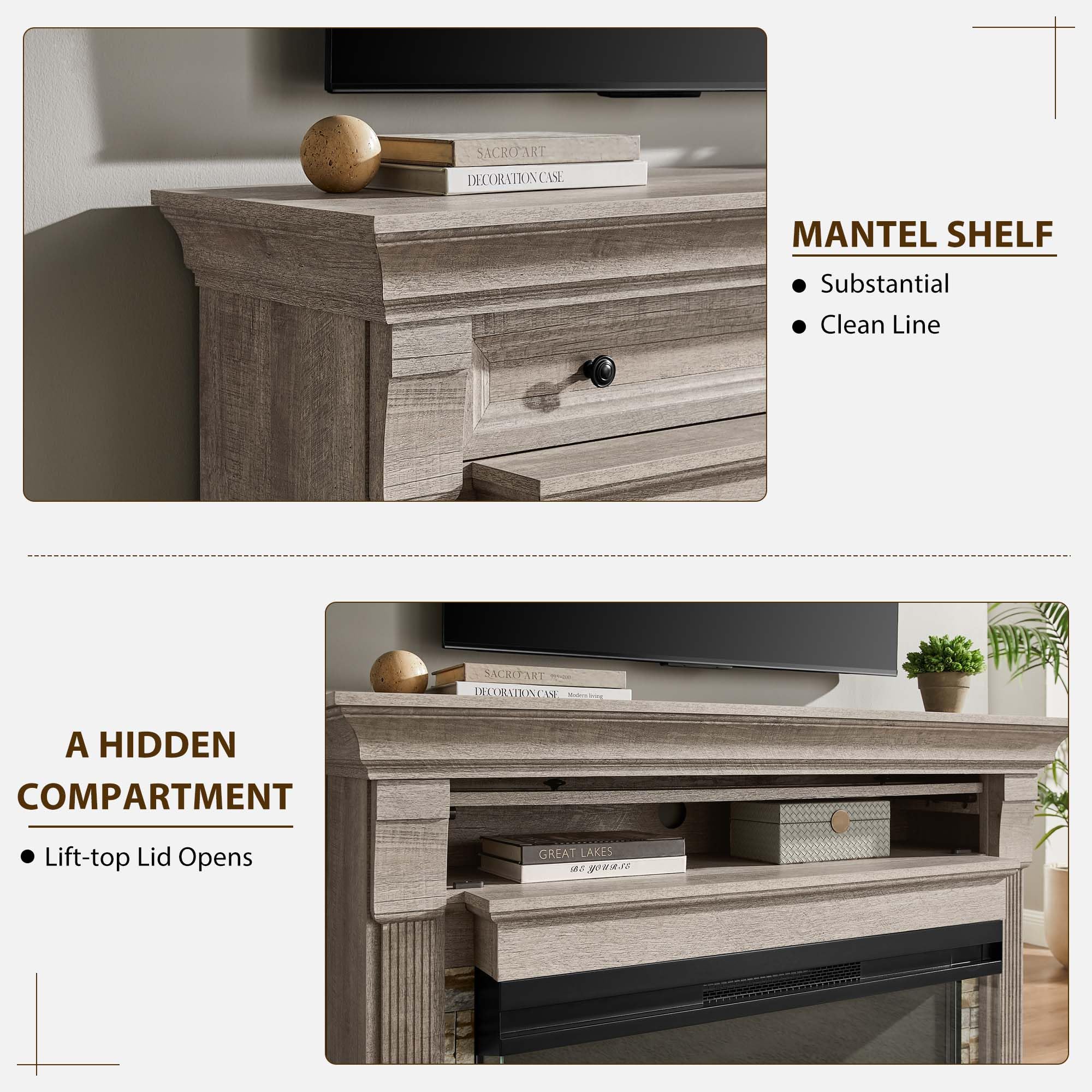 52" Electric Fireplace TV Stand with 3-Sided Glass Insert and Hidden Storage