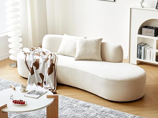 90" Curved Velvet Sofa with Throw Pillows