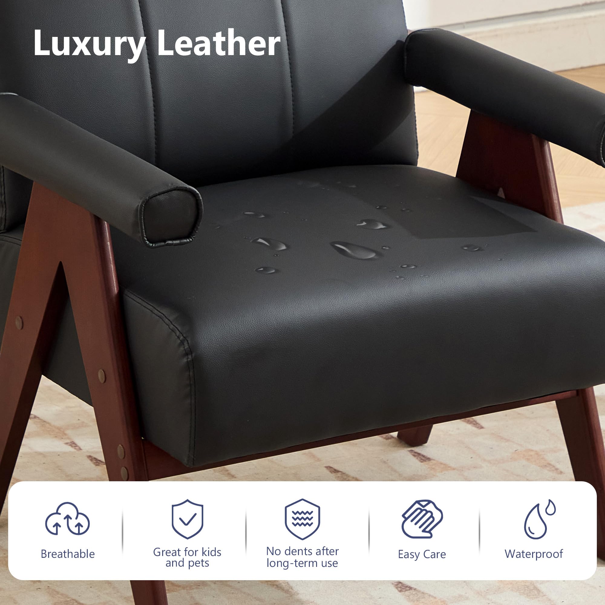 Mid-Century Modern Black Leather Accent Chair