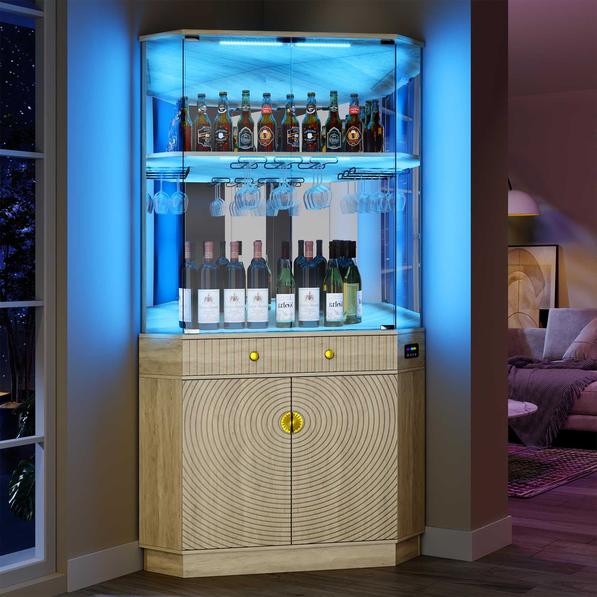 71" RGB LED Corner Bar Cabinet with Motion Sensor