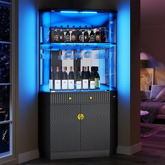 71" RGB LED Corner Bar Cabinet with Motion Sensor
