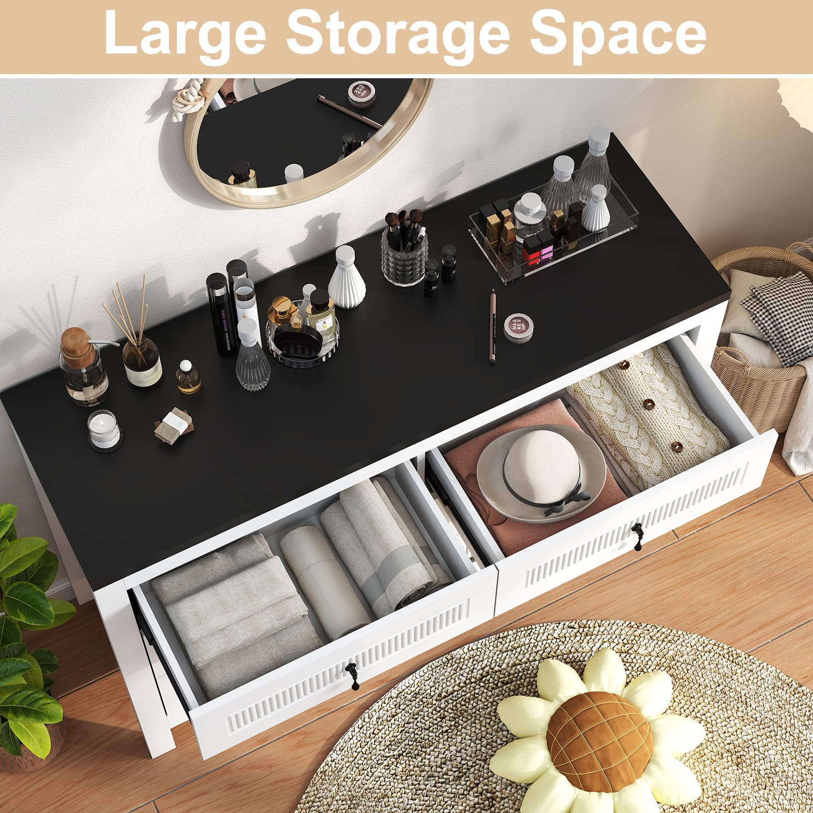 White Fluted 6-Drawer Dresser 47"