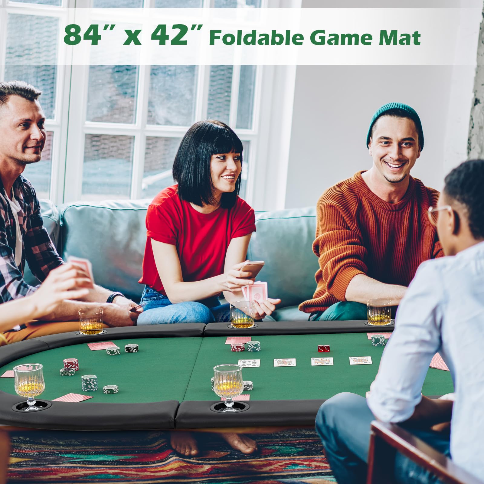 10-Player Oval Poker Table Top with Cup Holders
