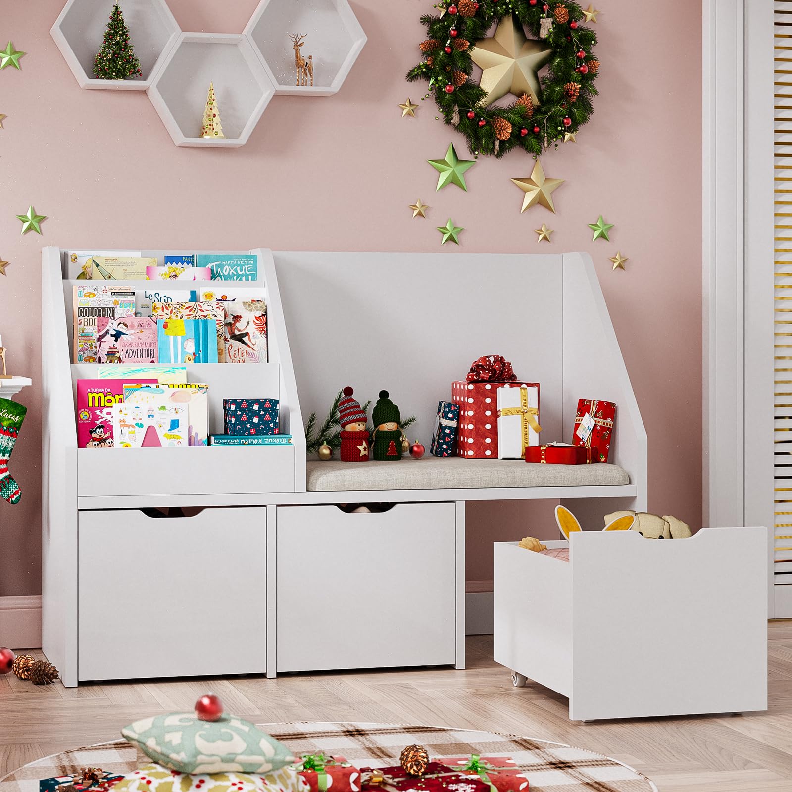Kids Reading Nook with Bench and Storage