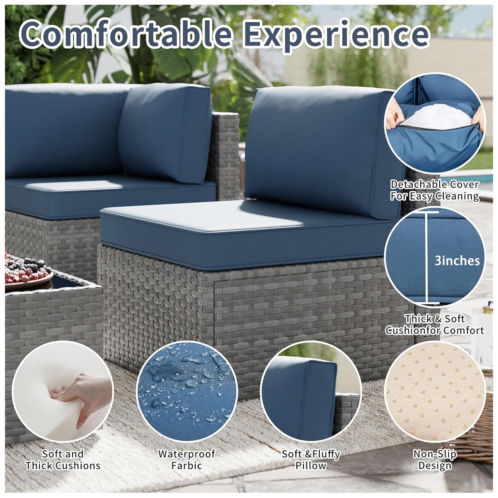 5-Piece Patio Conversation Set with Sectional Sofa and Coffee Table