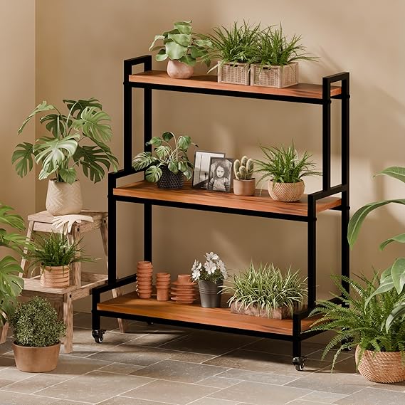 Rustic Plant Stand with Wheels 37" H
