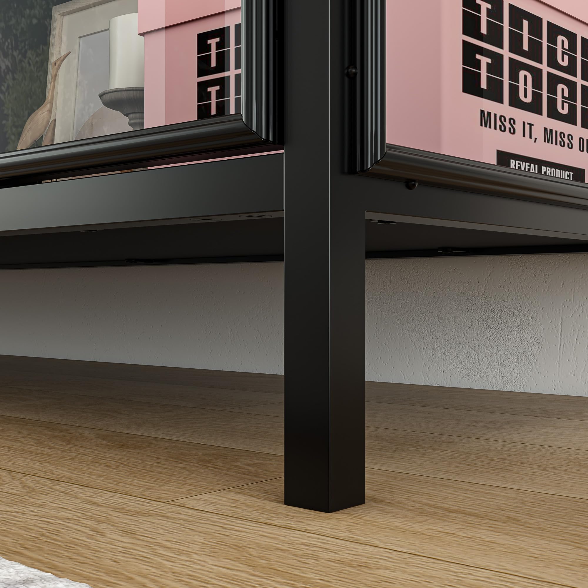 Storage Cabinet with LED Lights and Glass Doors