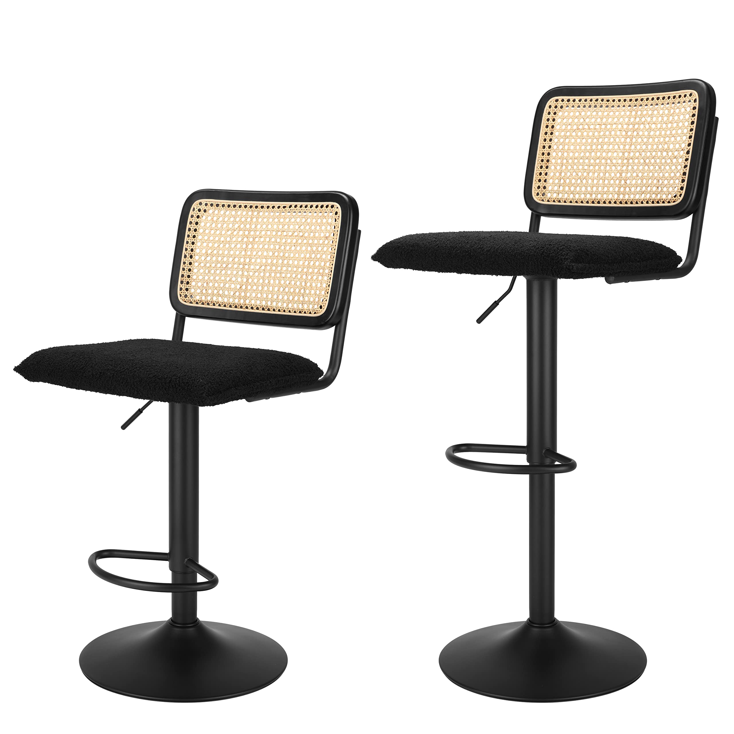 Modern Rattan Bar Stools Set of 2 - Swivel Seat with Adjustable Height