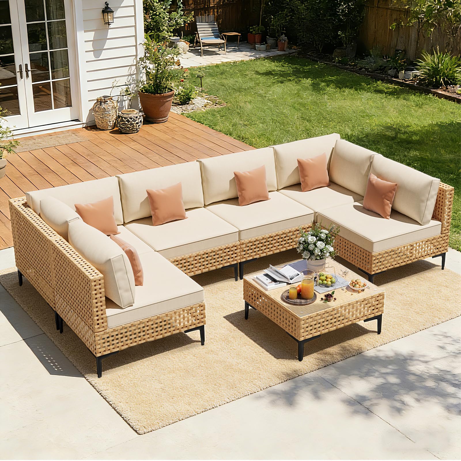 7-Piece Outdoor Sectional Sofa Set with Coffee Table
