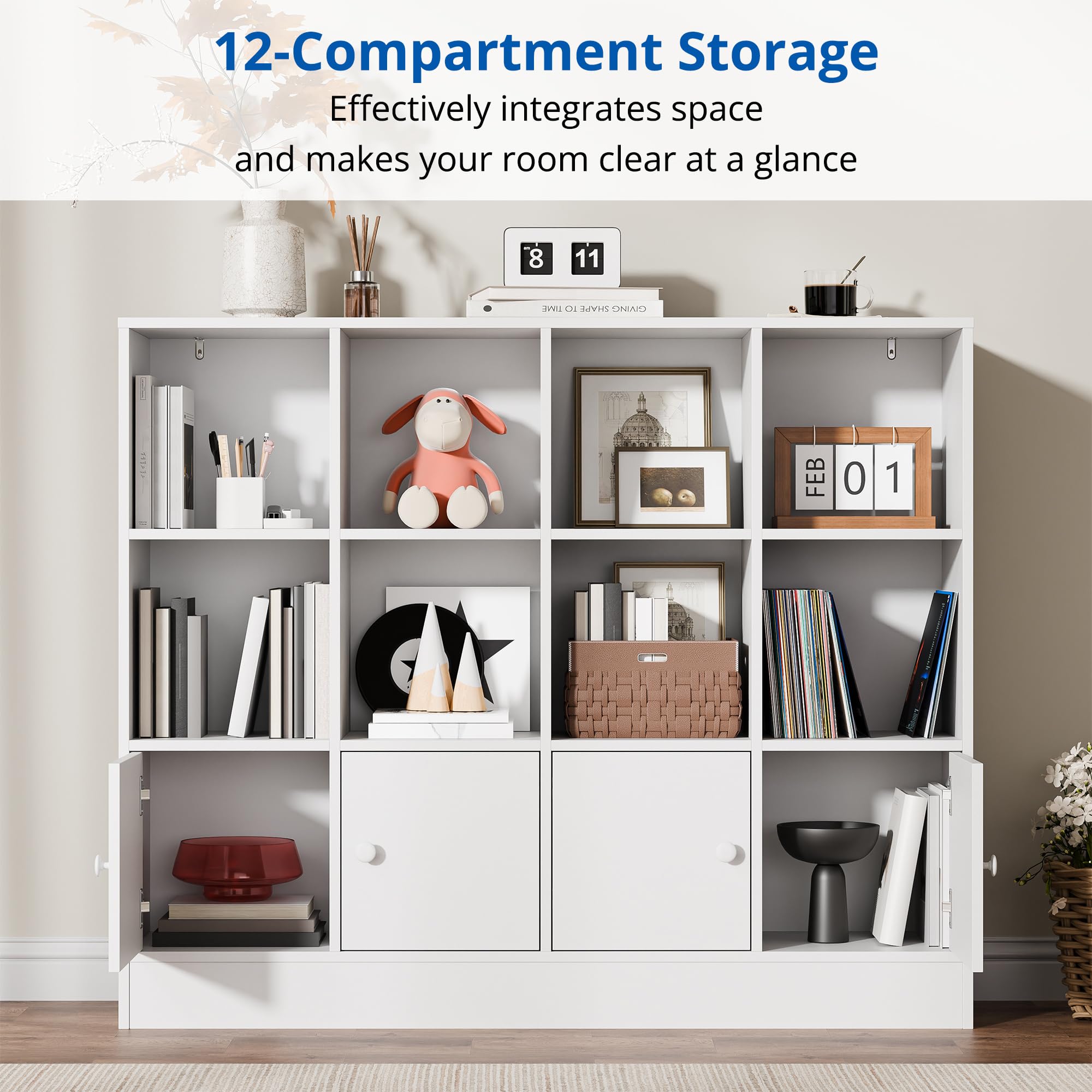 12 Cube Storage Organizer Bookshelf with Doors