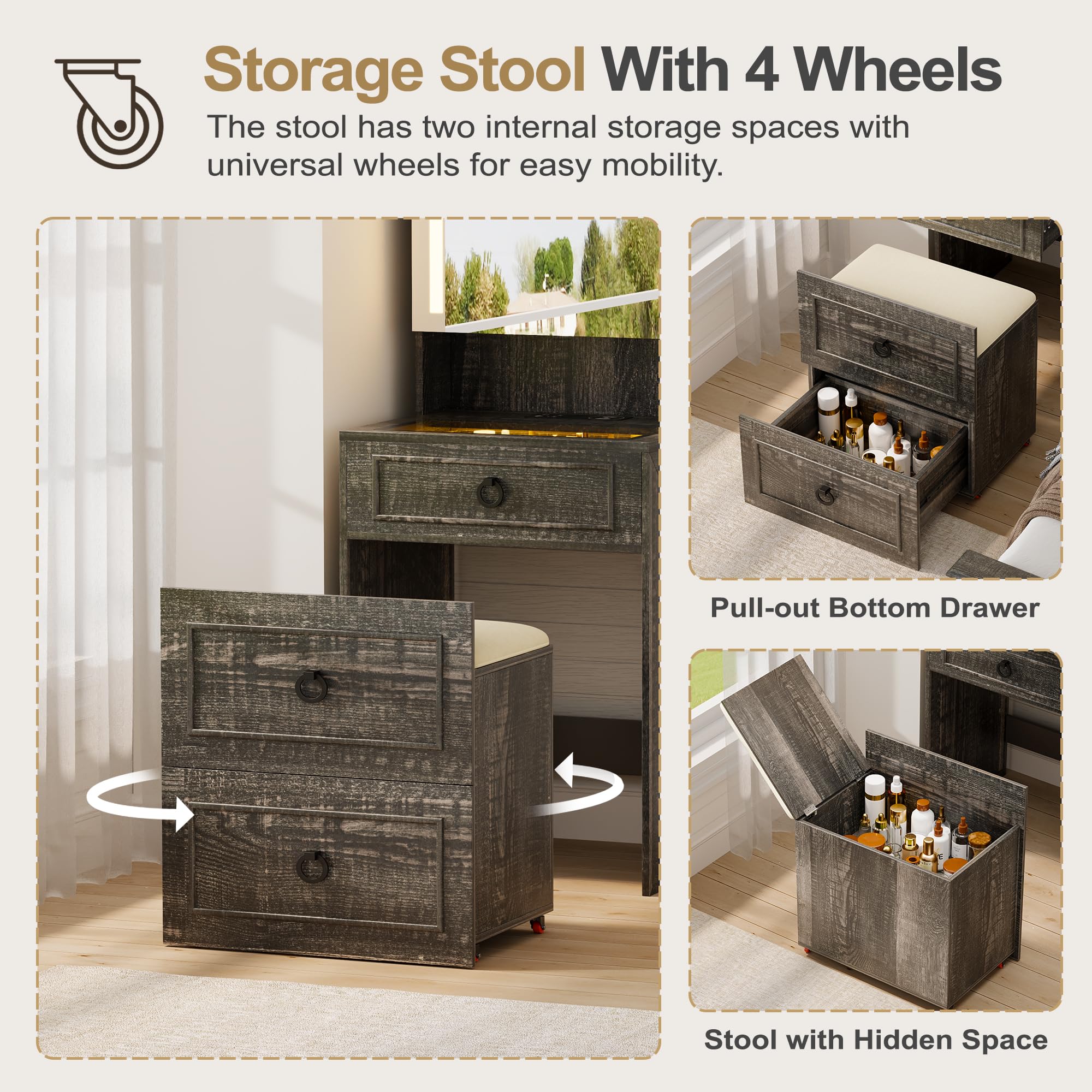 Small Vanity Desk with Mirror and Lights