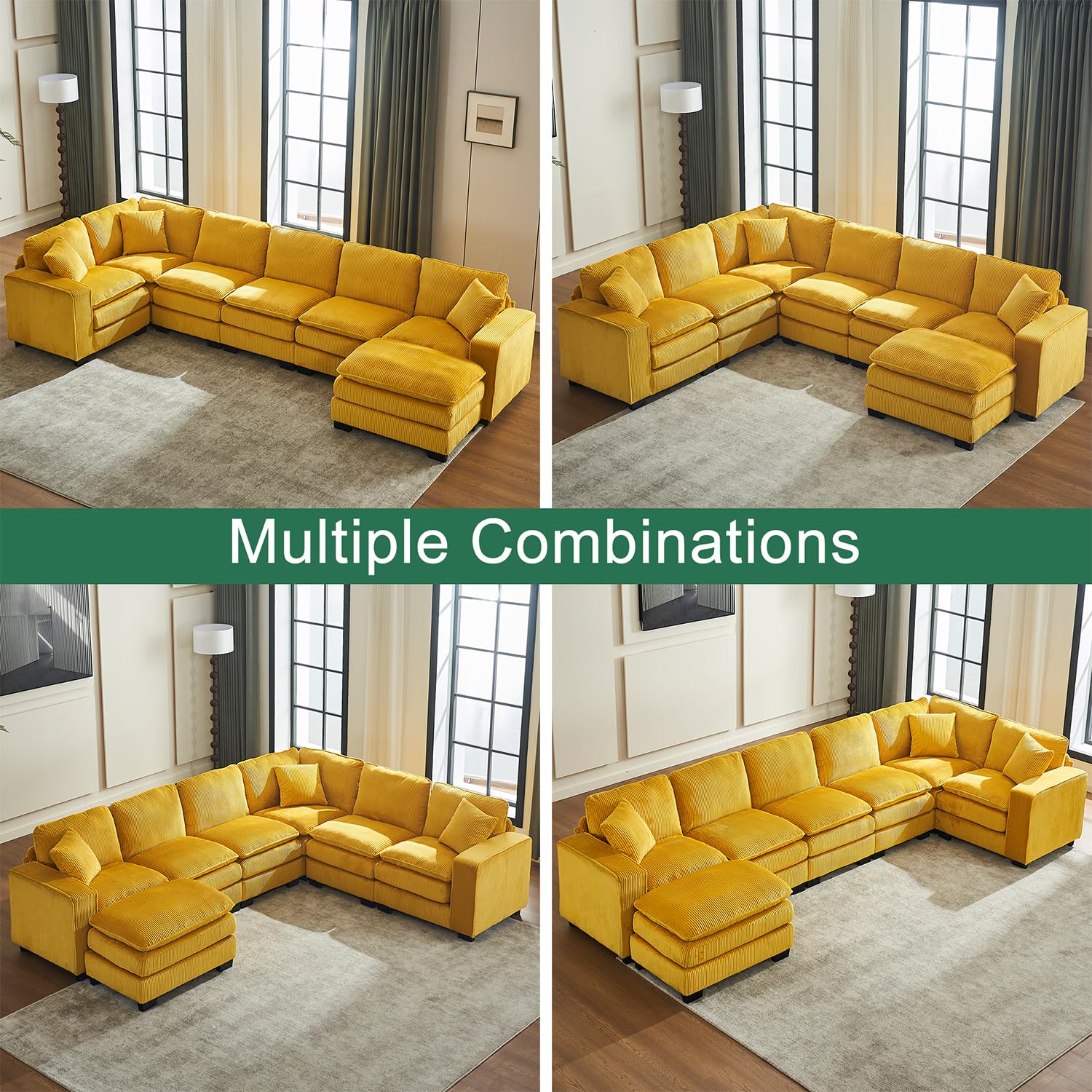 Large Modular Sectional Sofa 6-Seat with Ottoman