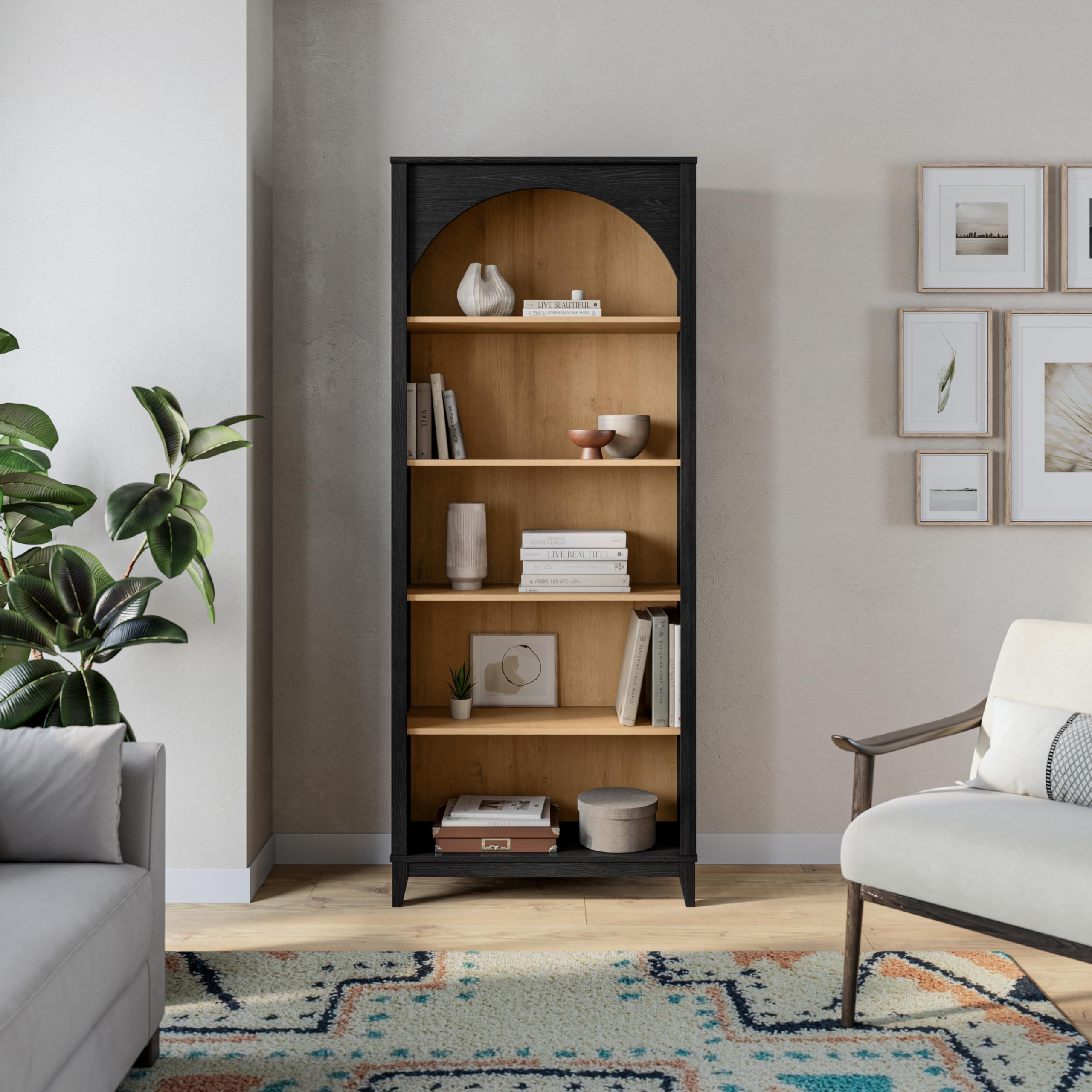 Arched Bookcase 78" Tall 5-Tier with Adjustable Shelves