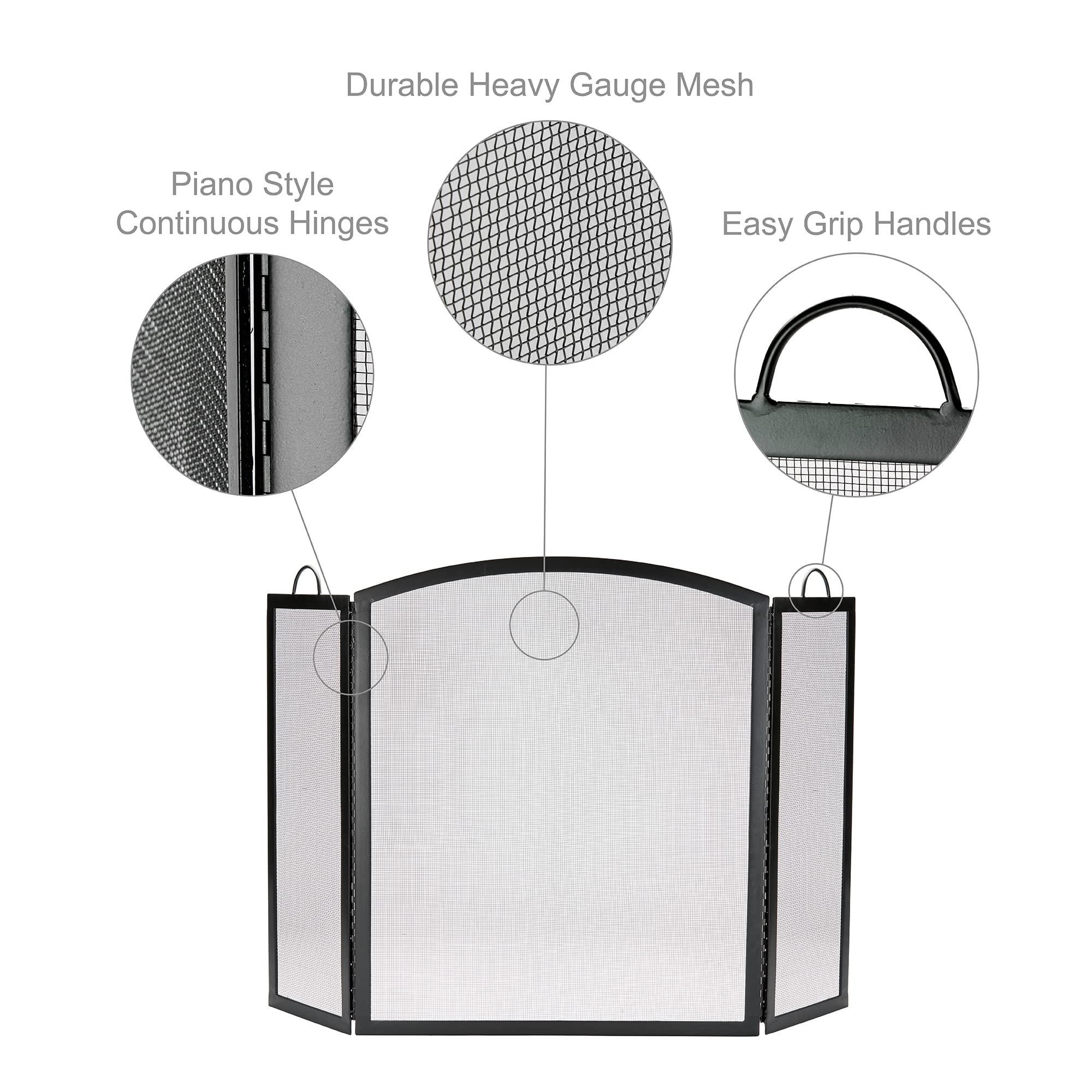 3-Panel Black Iron Fireplace Screen