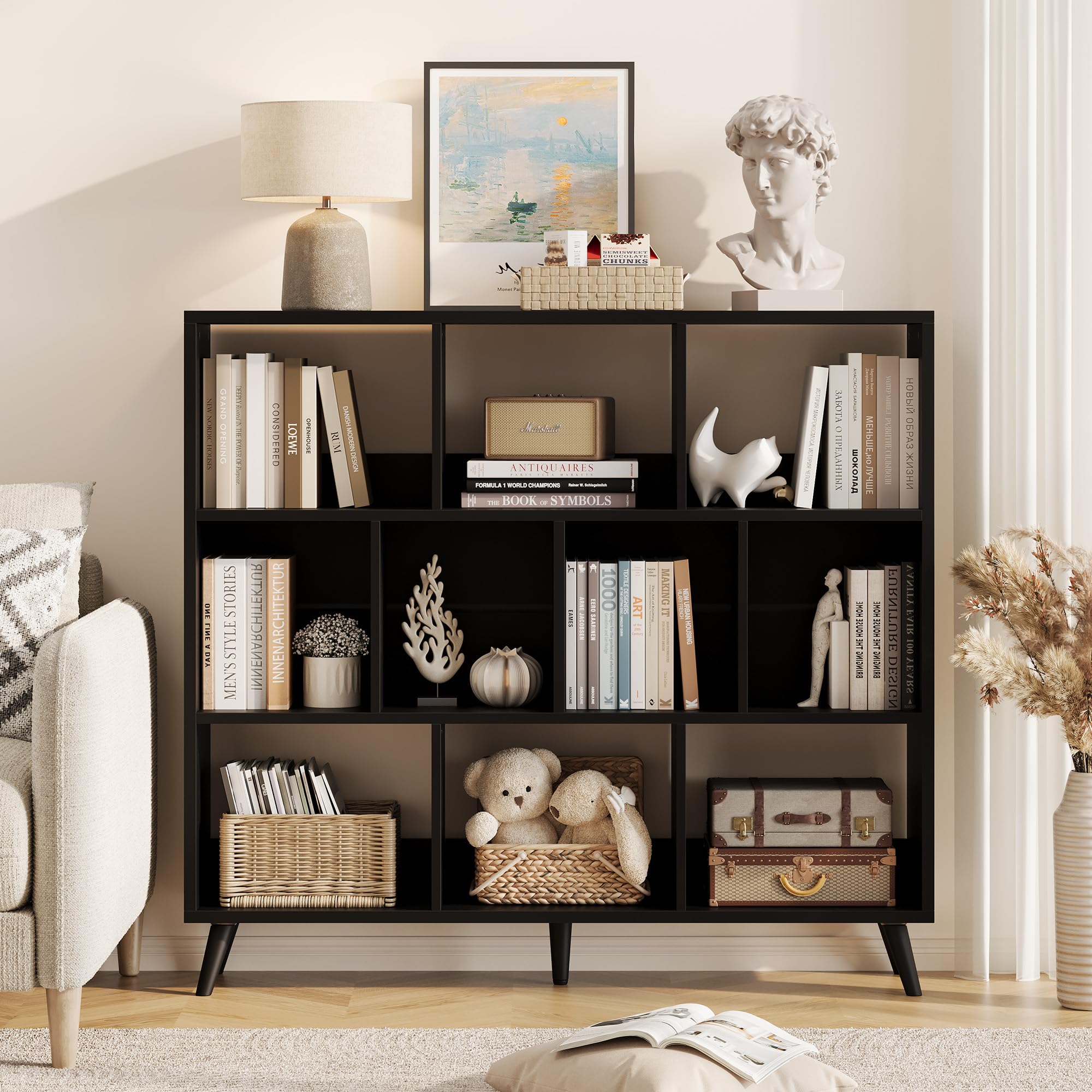10-Cube Bookshelf with Solid Wood Legs