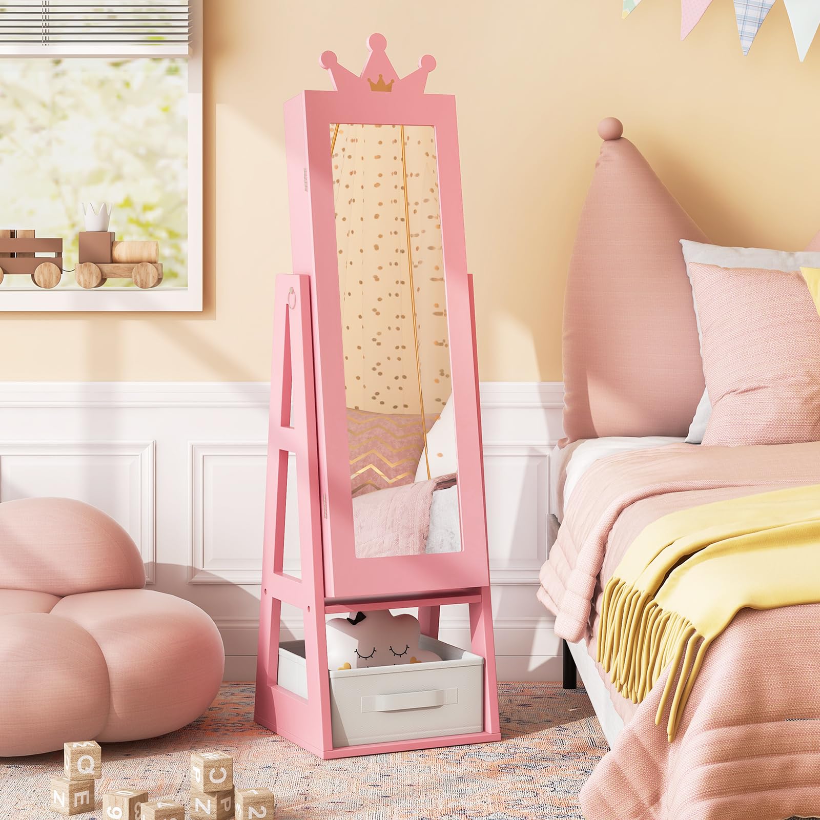 Kids Jewelry Armoire with Full-Length Mirror