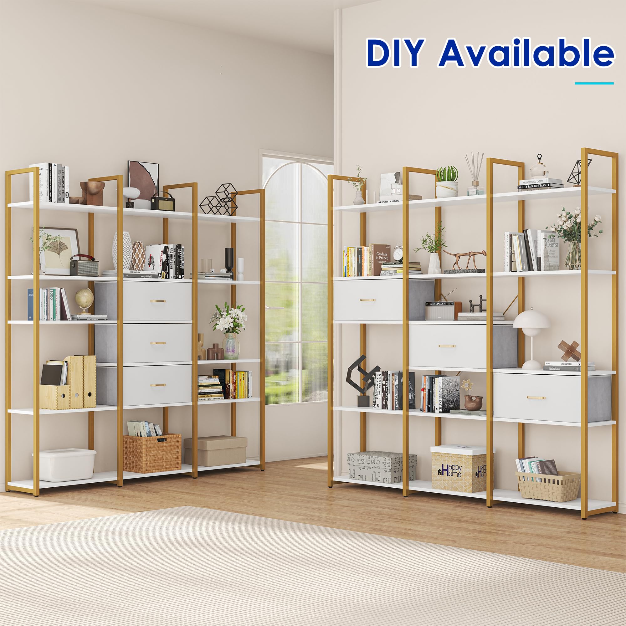 73.6" Tall Bookshelf with 3 Drawers and 16 Storage Shelves