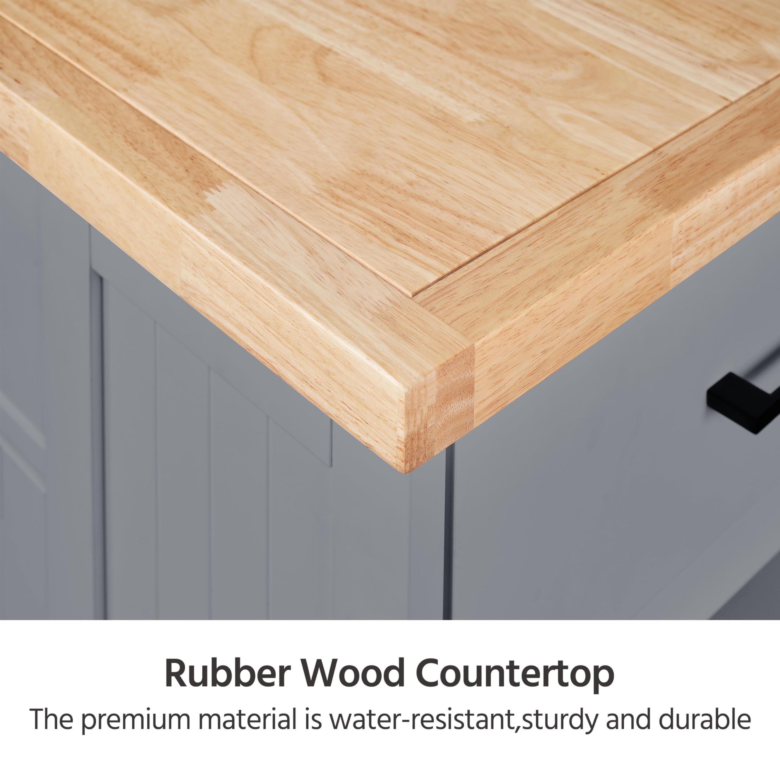 Rolling Kitchen Island Cart with Rubberwood Countertop