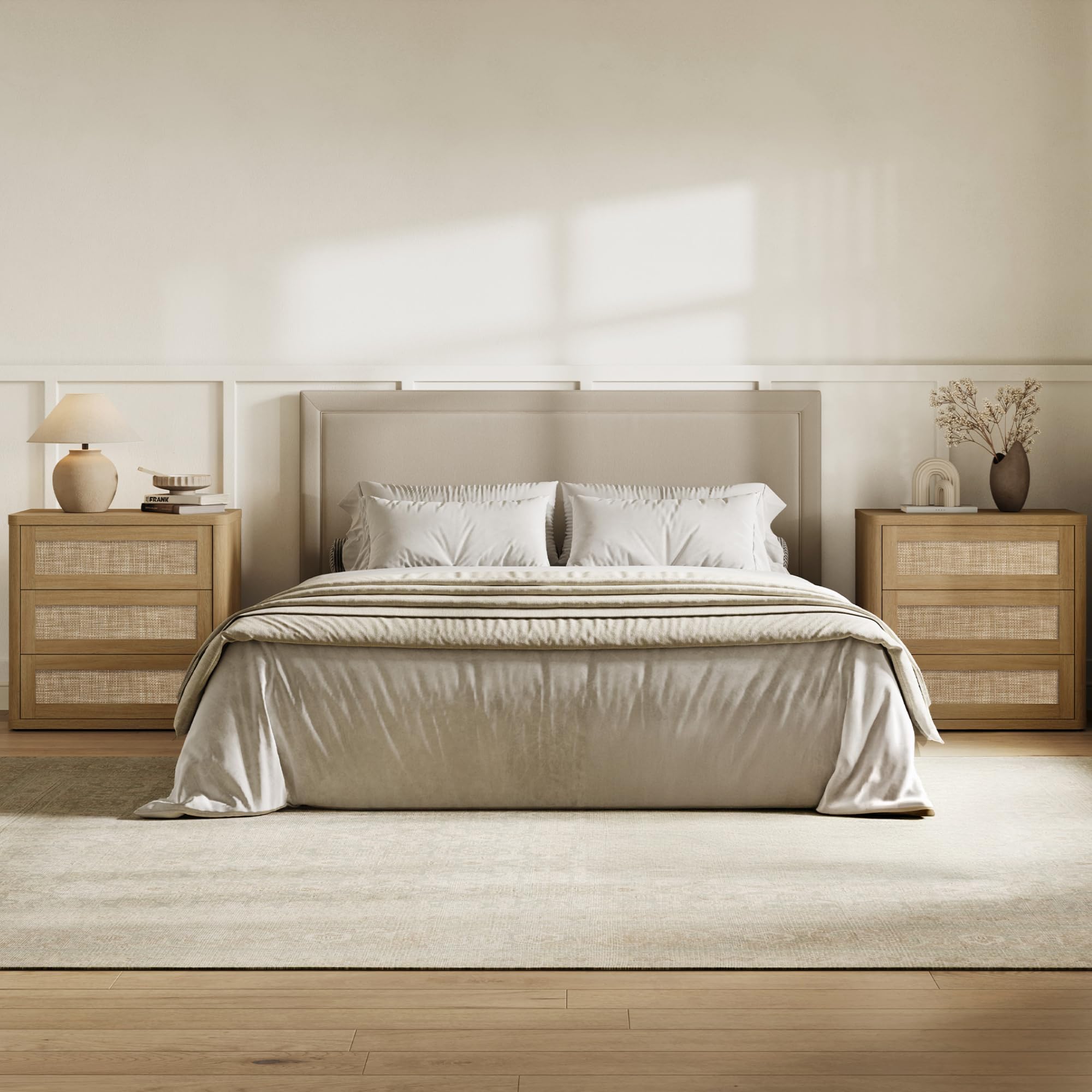 Rattan Nightstand Set of 2 with 3 Drawers