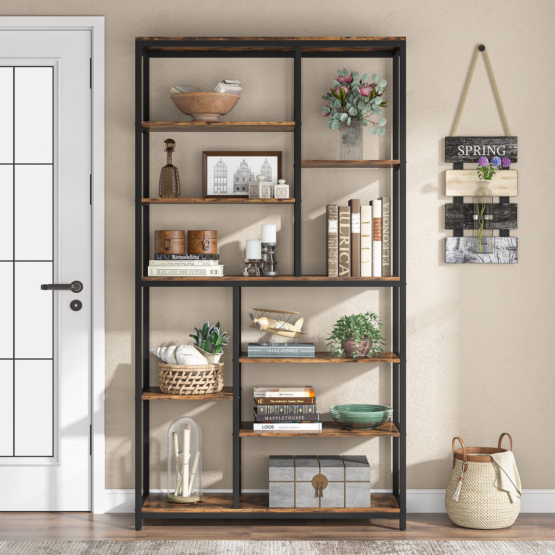 79 Inch Tall Bookshelf 8-Tier Staggered Display Shelving Unit