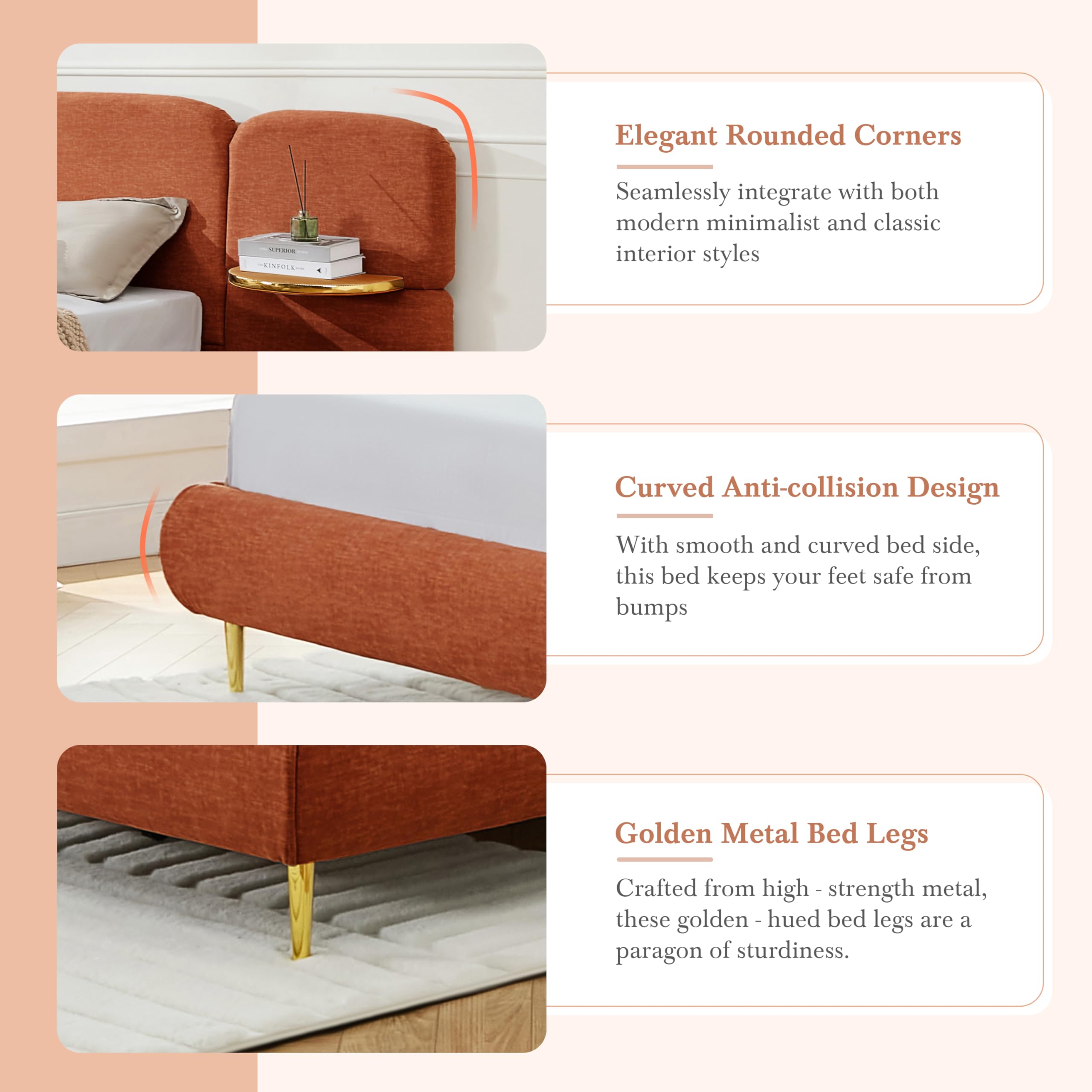 King Upholstered Platform Bed Frame with Integrated Nightstands