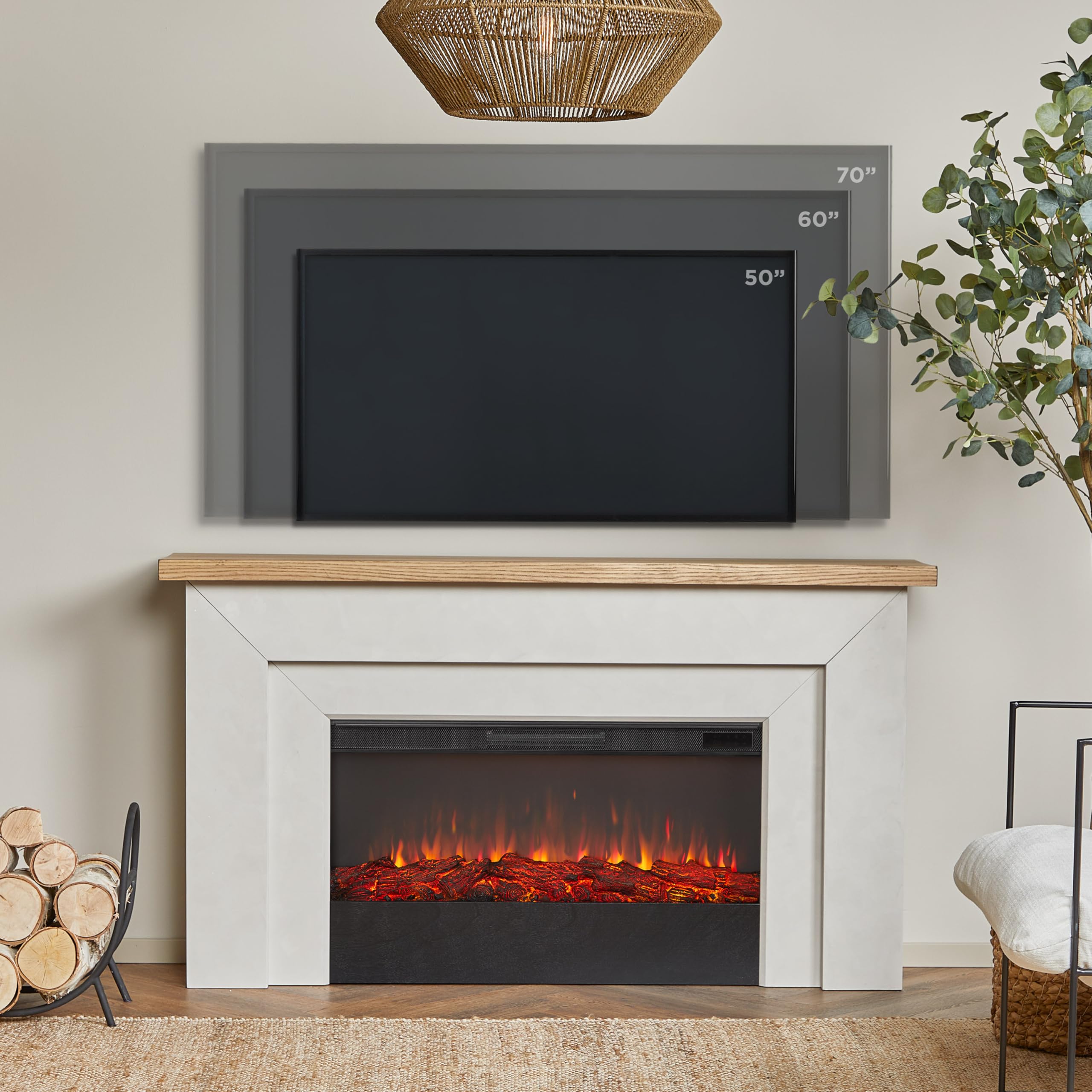 Electric Fireplace with Mantel 68 Inch Venetian Gray
