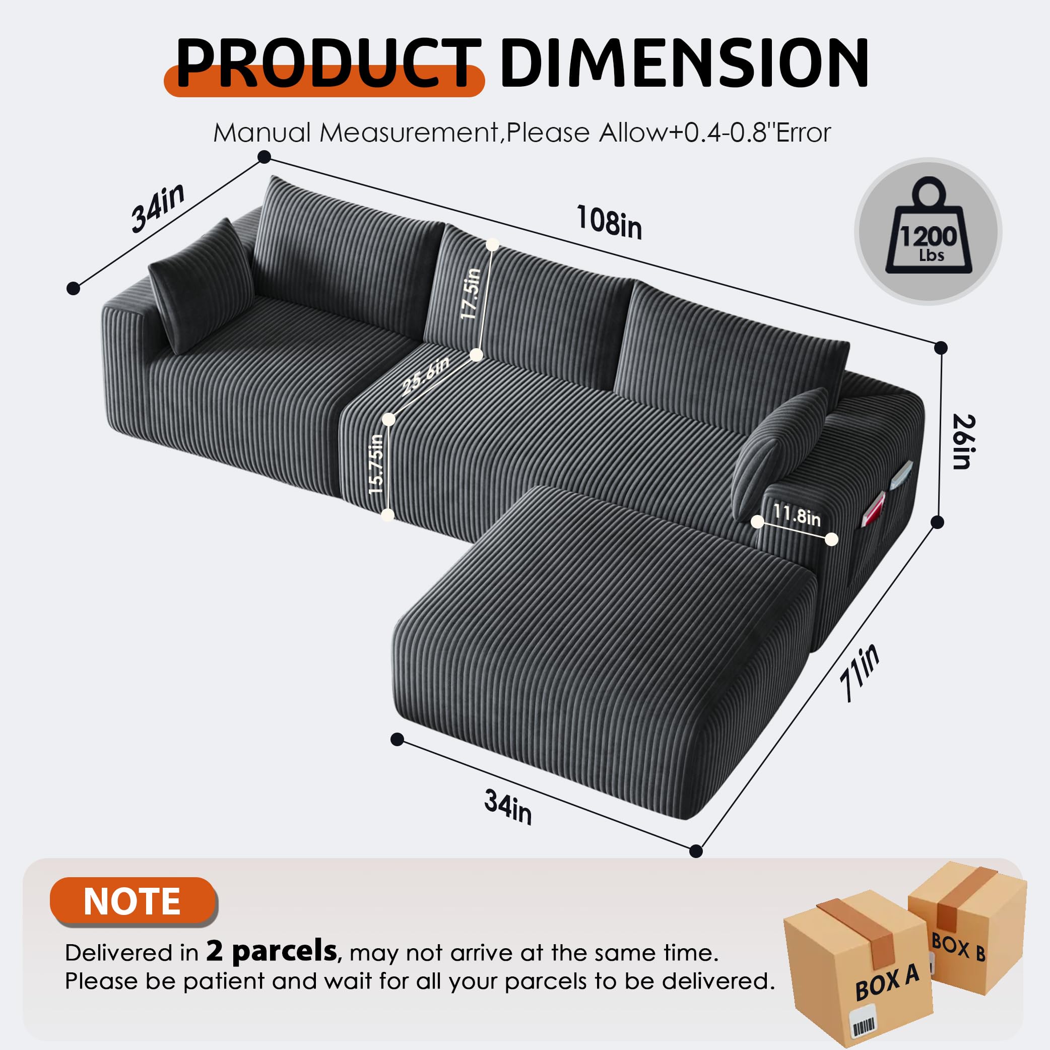 108" Modern Modular L-Shaped Sectional Sofa with Chaise