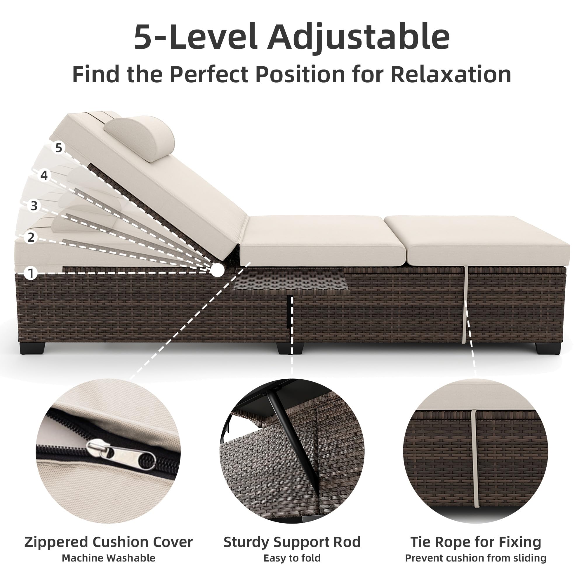 PE Wicker Rattan Chaise Lounge Chair Set of 2