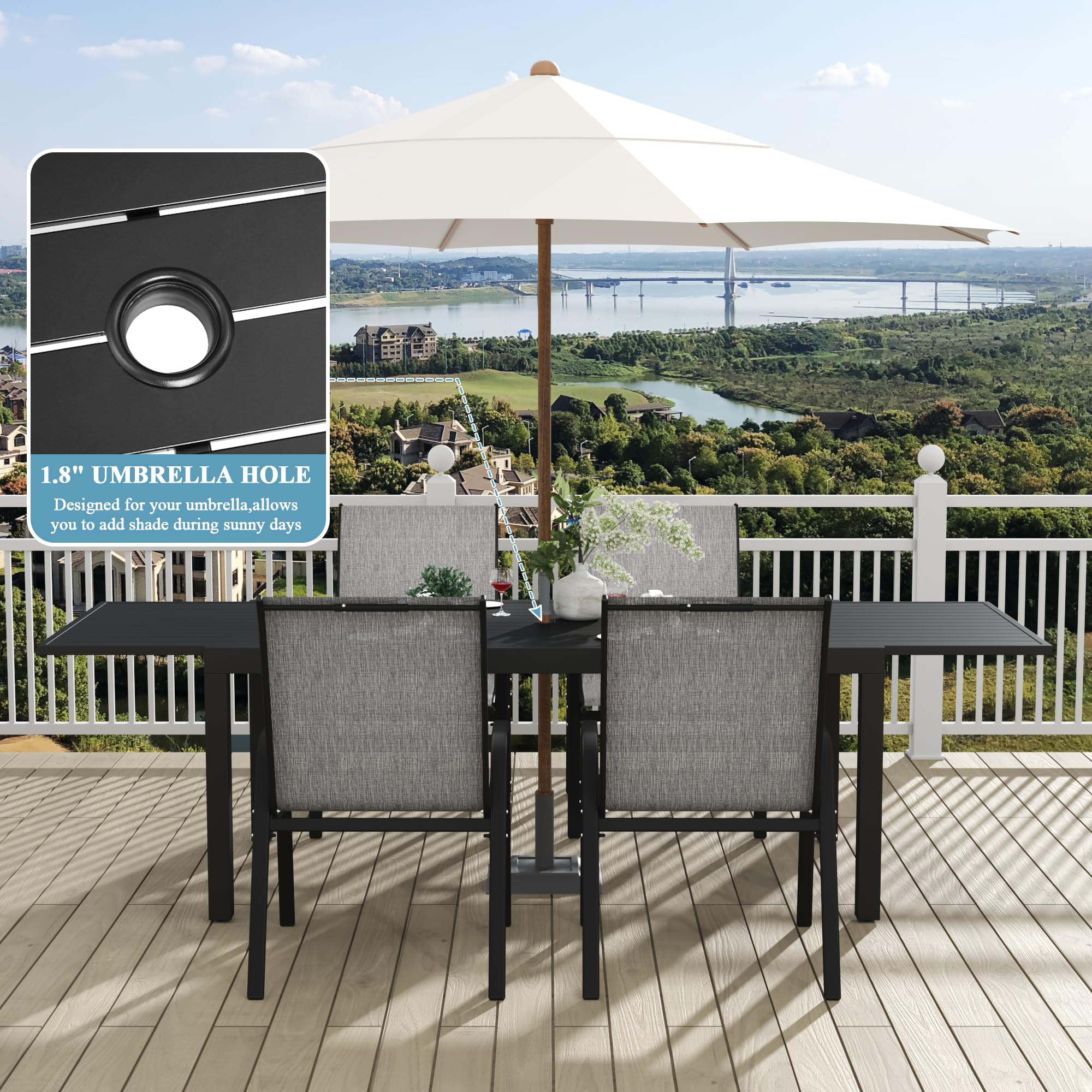 Expandable Aluminum Outdoor Dining Table with Umbrella Hole