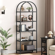 71" Arched Bookshelf 5-Tier Metal Frame