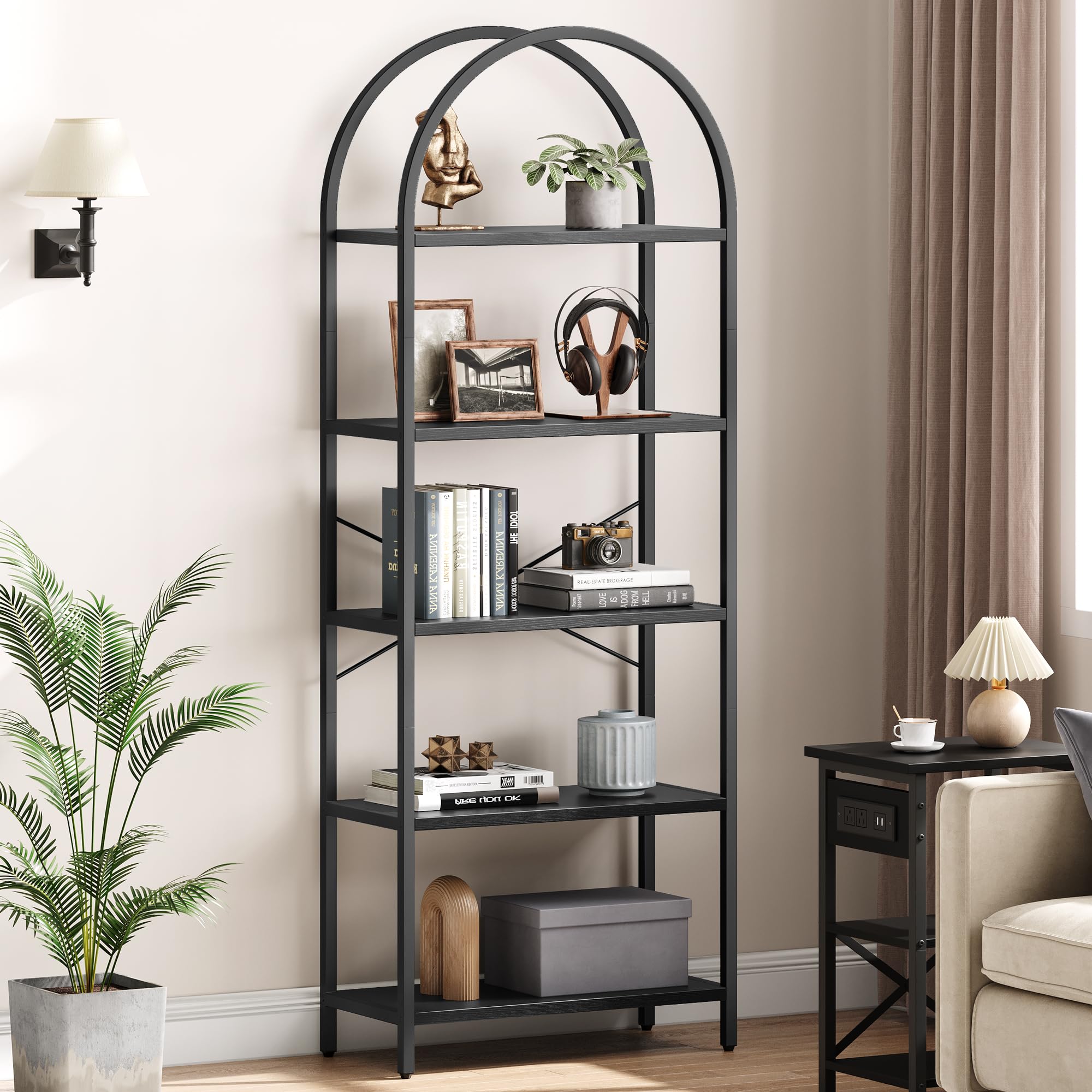 71" Arched Bookshelf 5-Tier Metal Frame