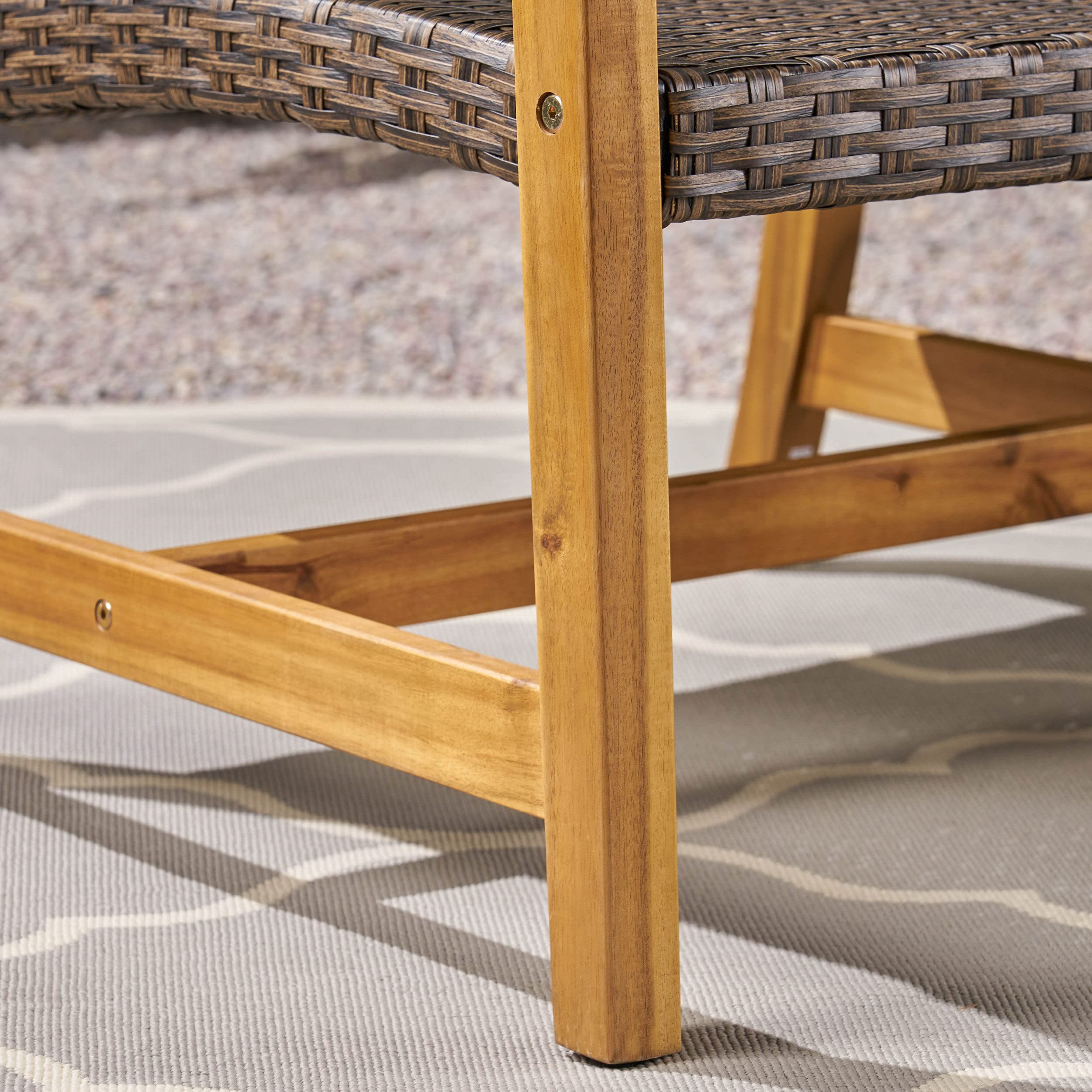 Marcia Outdoor Wicker Sofa with Acacia Wood Frame