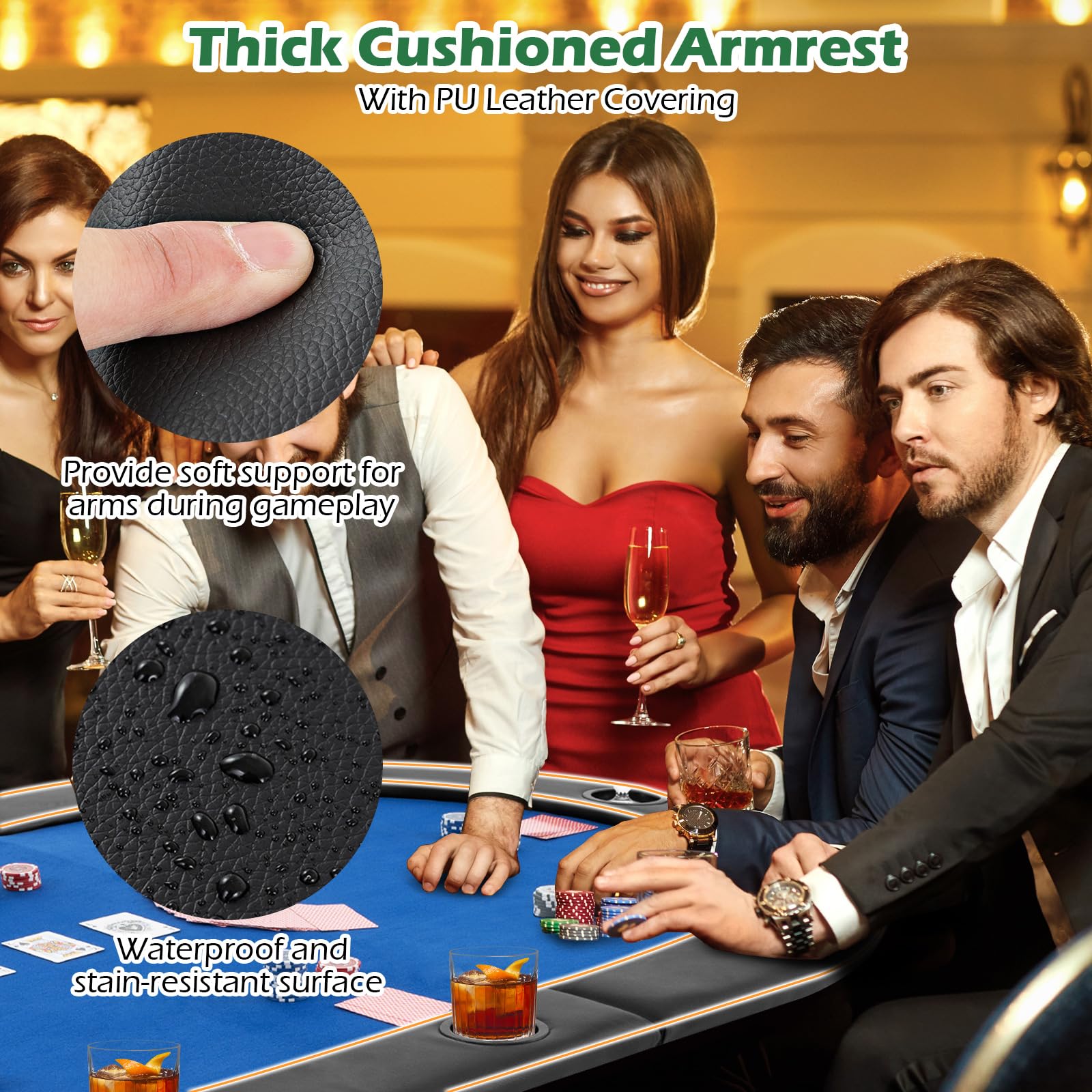 10-Player Oval Poker Table Top with Cup Holders