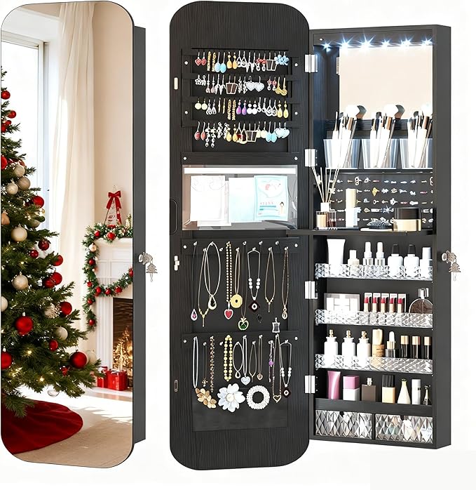 47.2" LED Mirror Jewelry Cabinet Wall Mounted