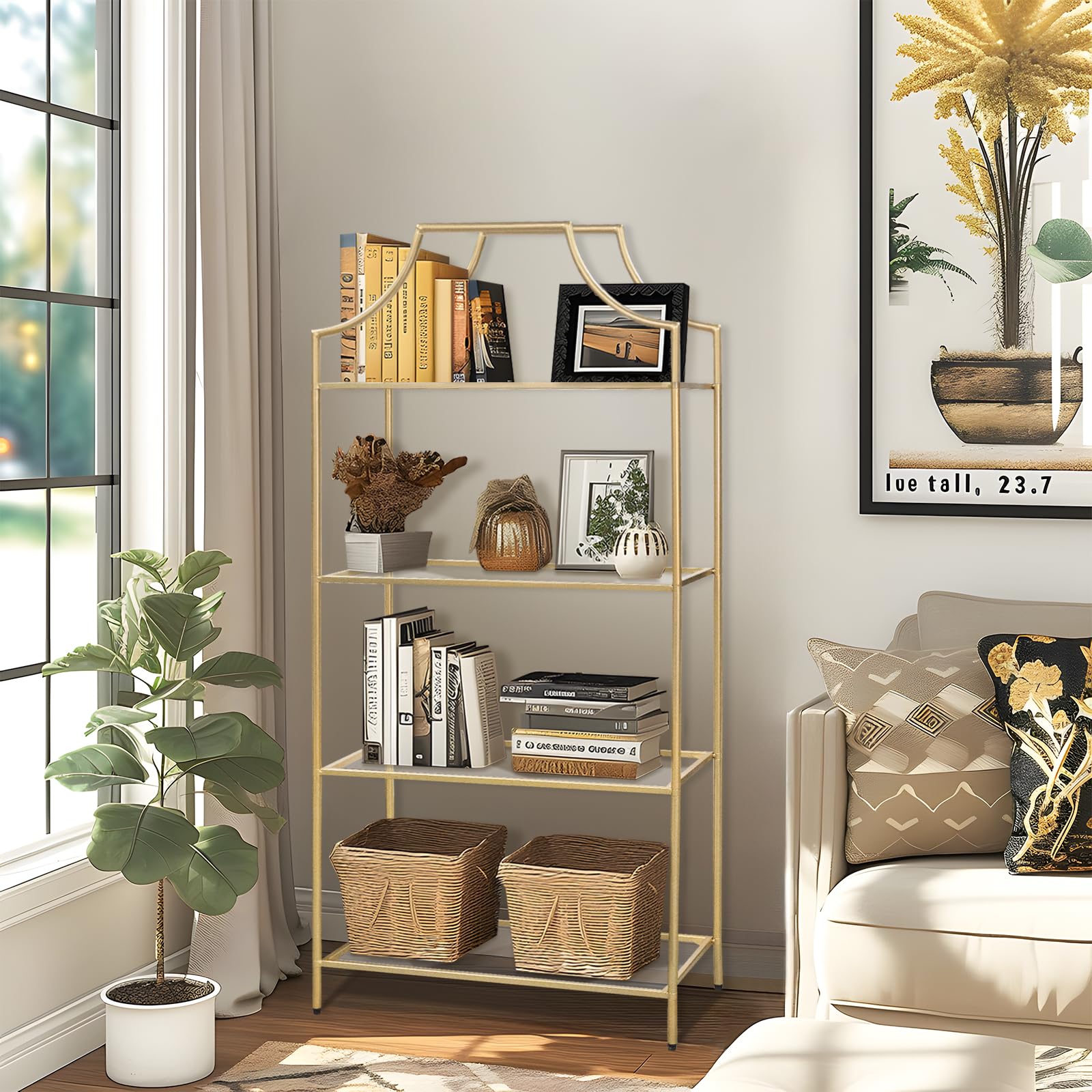 4 Tier Metal Bookshelf Tall Storage Display