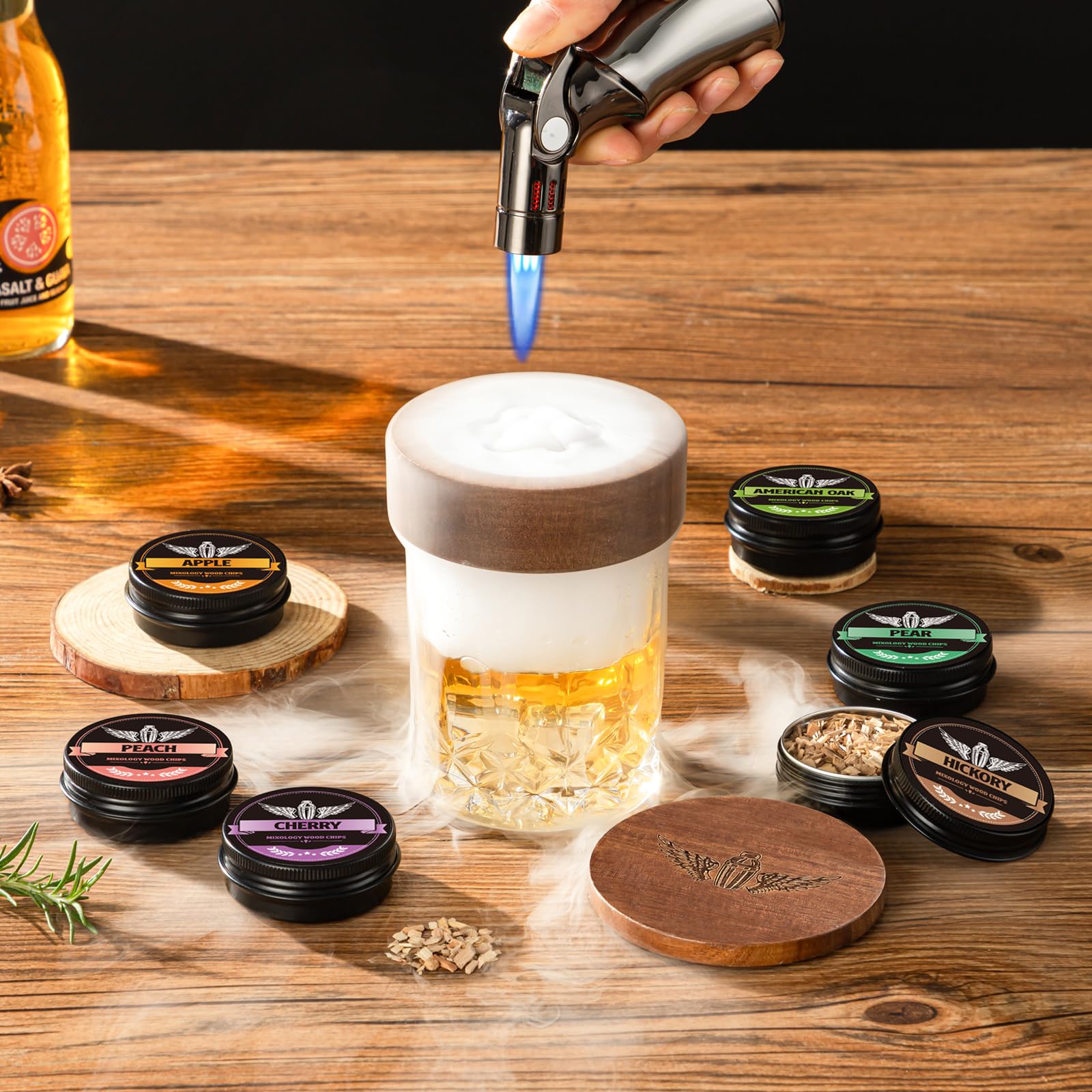 Whiskey Smoker Kit with Charred Wood Barrel and Torch