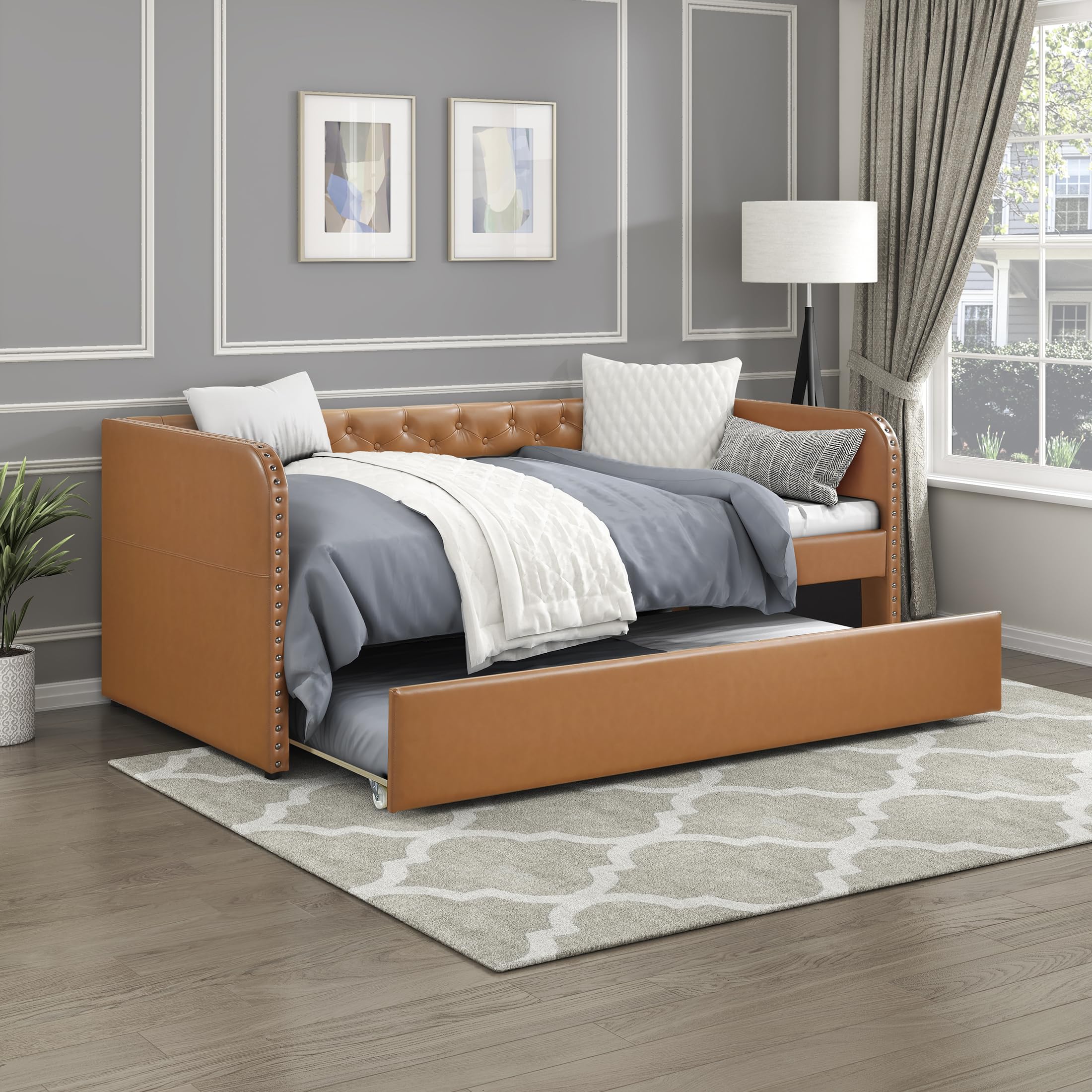 Faux Leather Daybed with Trundle