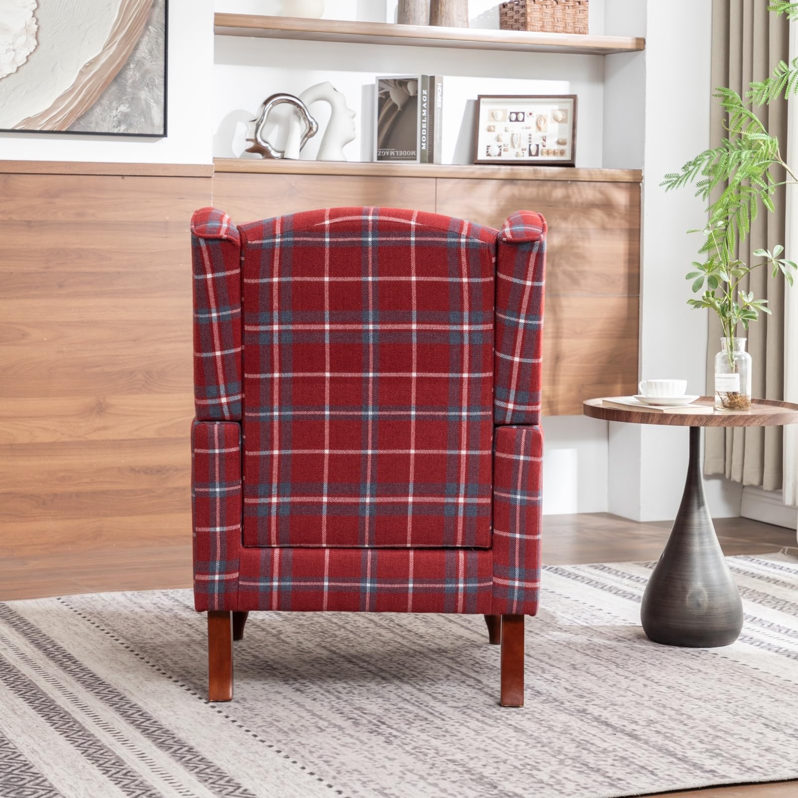 Vintage Tartan Wingback Armchair with Solid Wood Legs