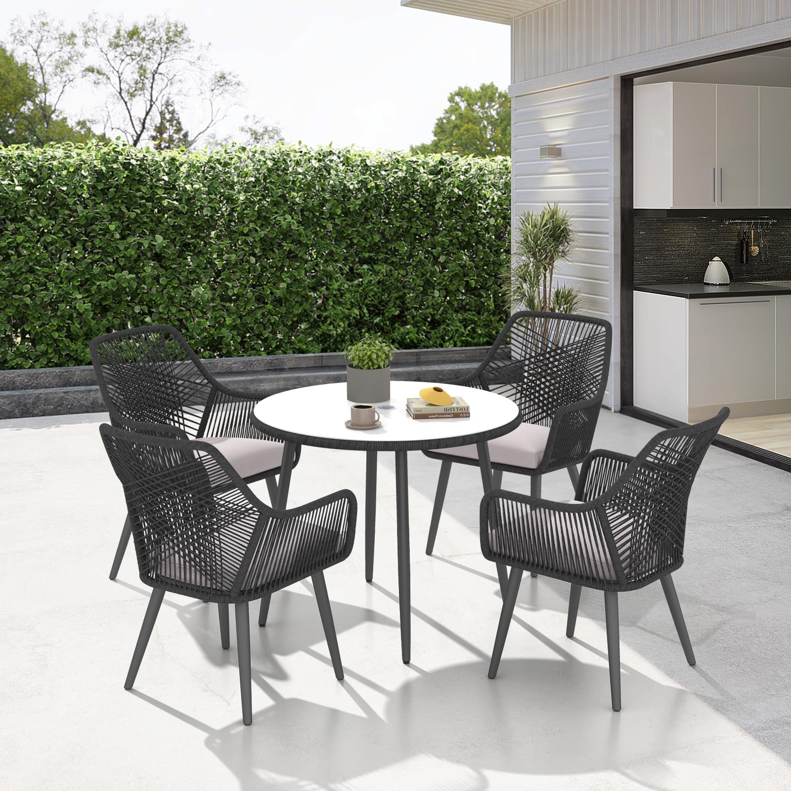 5-Piece Patio Dining Set with Cushioned Chairs