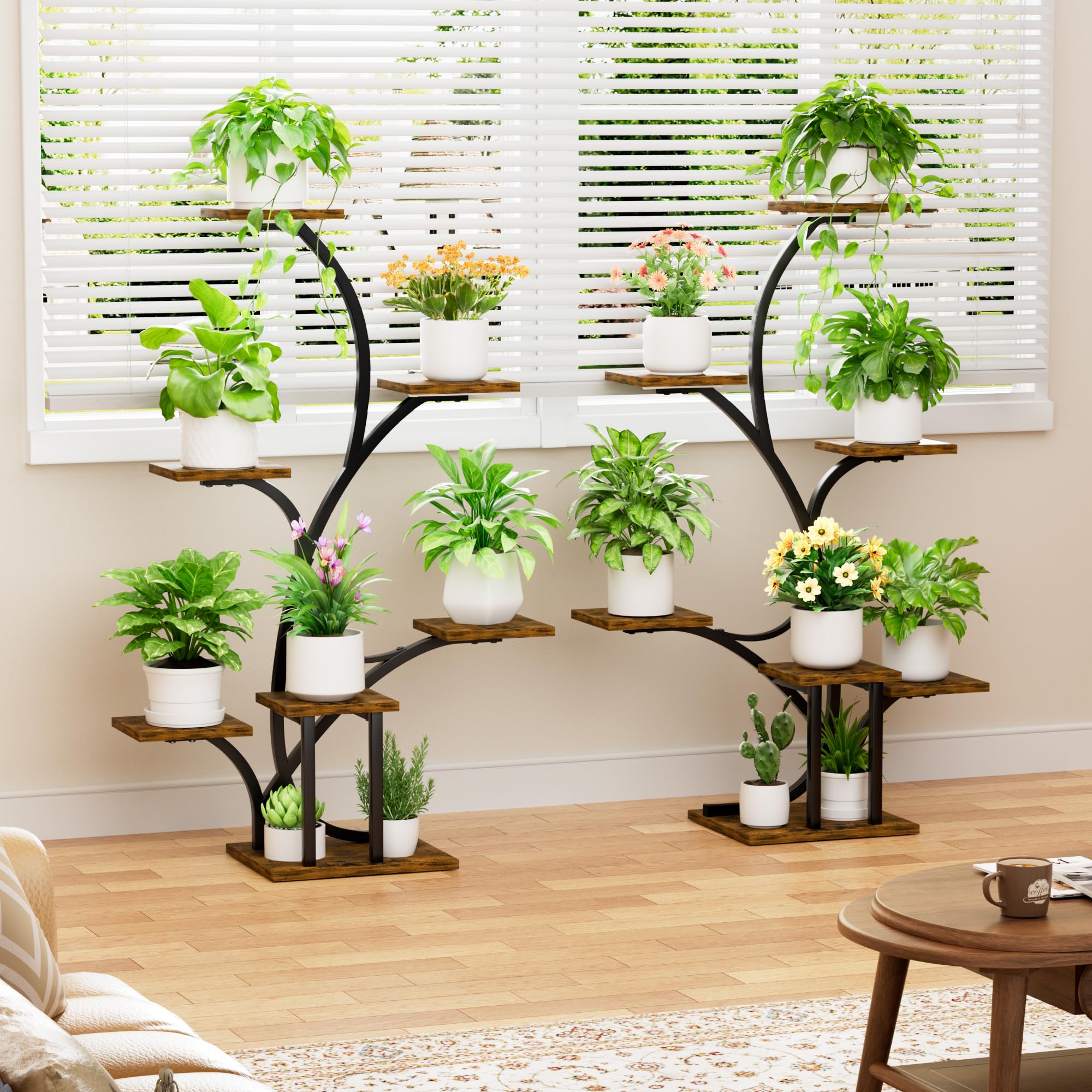 7-Tier Plant Stand with Grow Lights 2-Pack Black