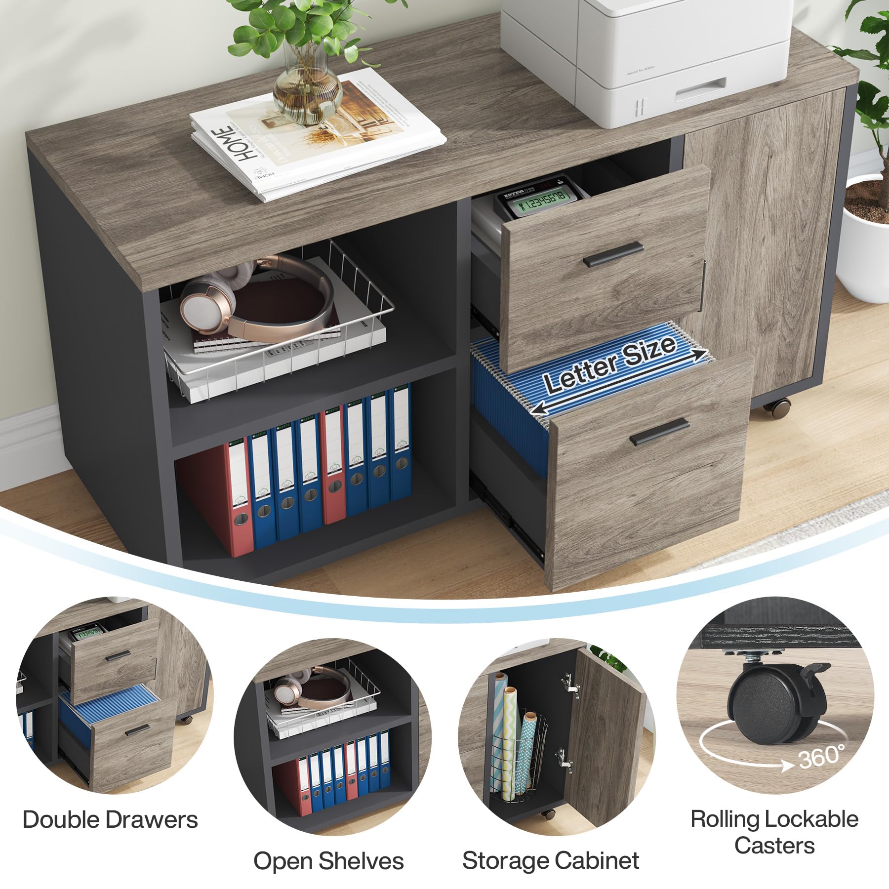 70.8" L-Shaped Executive Office Desk with File Cabinet Combo