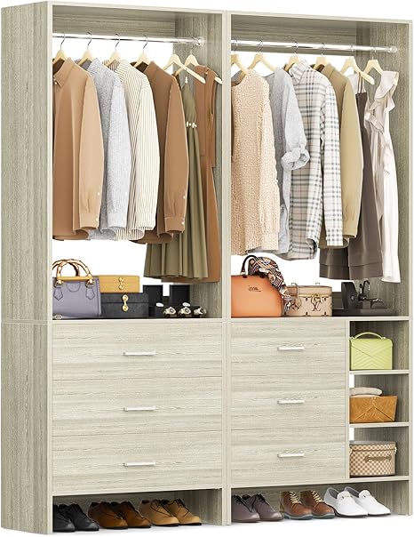 Closet System with 6 Drawers and Hanging Rods