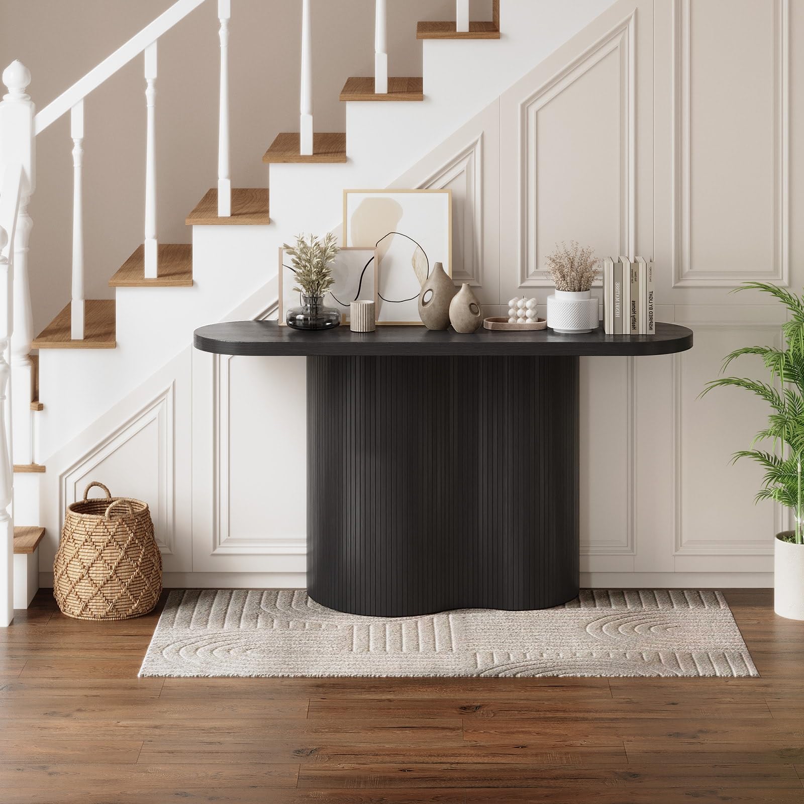 57-Inch Fluted Console Table with Tambour Waterfall Design