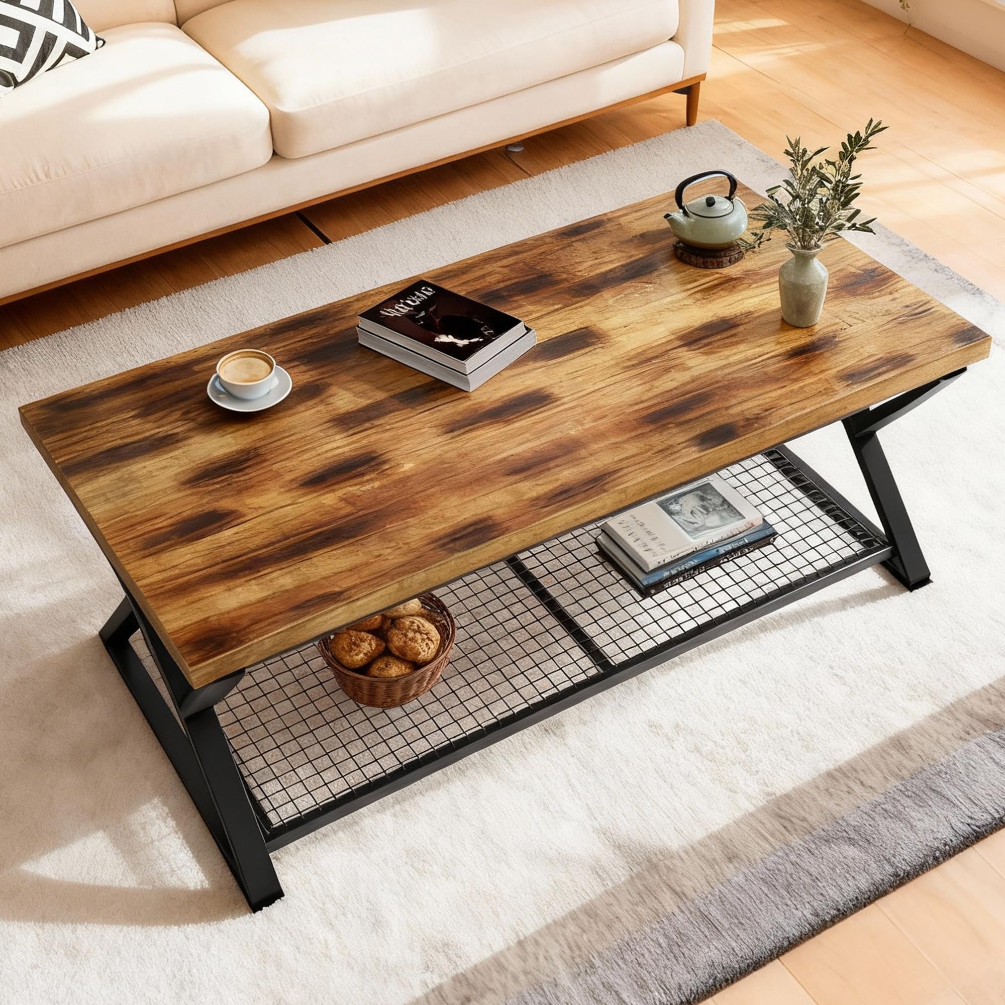 Rectangular Coffee Table with Storage Shelf