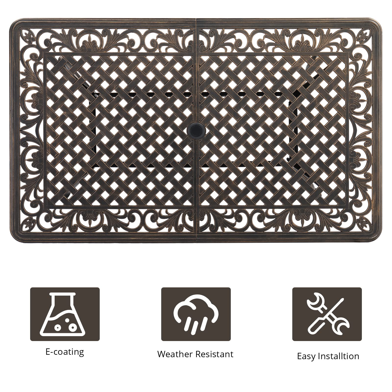 VINGLI 7-Piece Outdoor Dining Set, Cast Aluminum Patio Furniture Set for 6 with Umbrella Hole, Rectangular Outdoor Dining Table & 6 Stackable Chairs, All-Weather Garden/Poolside Dining Set Bronze