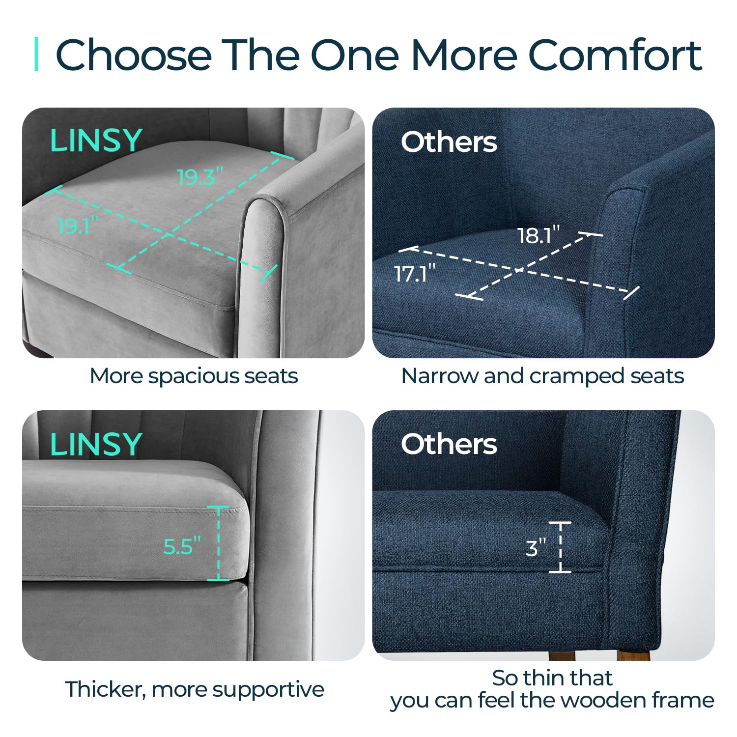 LINSY Accent Chair with Ottoman, Modern Barrel Chair Comfy Armchair Reading Chair with Footrest, Round Arms Chair for Living Room Bedroom Reading Room, Velvet, Light Grey